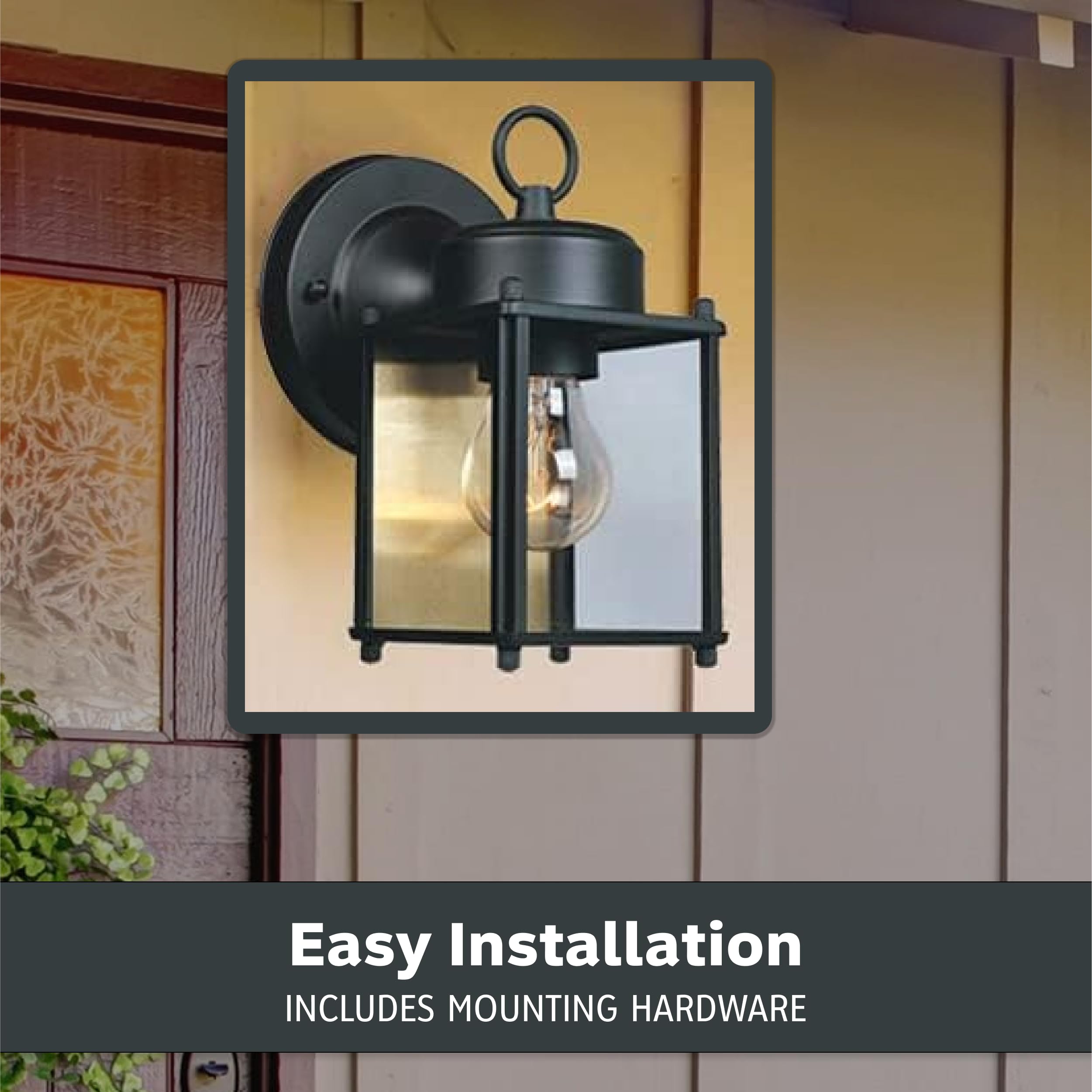 DESIGNERS FOUNTAIN Outdoor Wall Mount Lantern Sconce, 8 Inch, Black, Clear Glass, Model 1161-BK