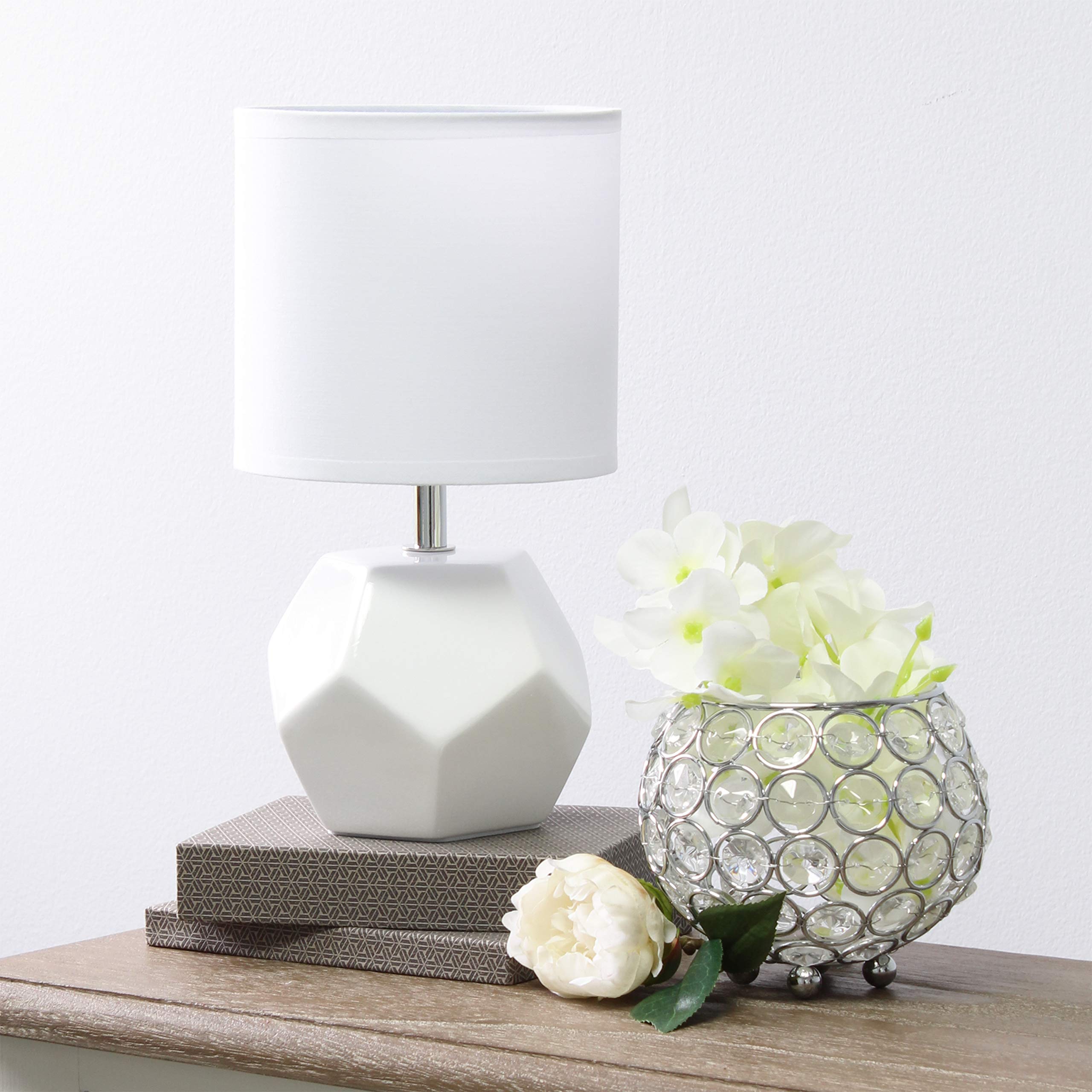 Simple Designs LT2065-WHT Round Prism Mini Table Lamp with Matching Fabric Shade, White (Pack of 24)