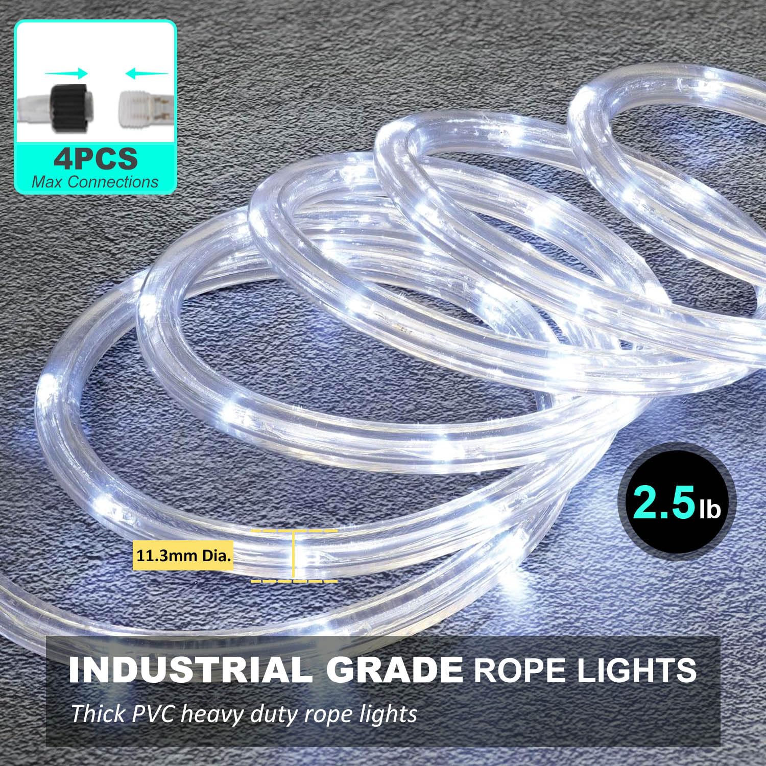 Rope Lights For Outside, 40Ft 120 Led Indoor/Outdoor Waterproof Rope Lights Plug In Waterproof Outdoor Tube Lights For Garden, Patio, Party, Christmas, Clear (Cool White)
