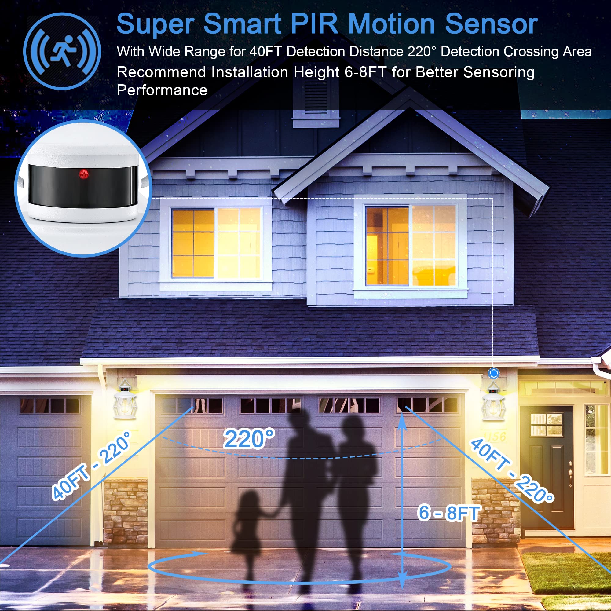 Mrsconce Motion Sensor Outdoor Lights, Upgrade Dusk To Dawn Wall Sconce Lantern, Exterior Light Fixtures Outside Lights For House Front Porch Garage Patio(White)