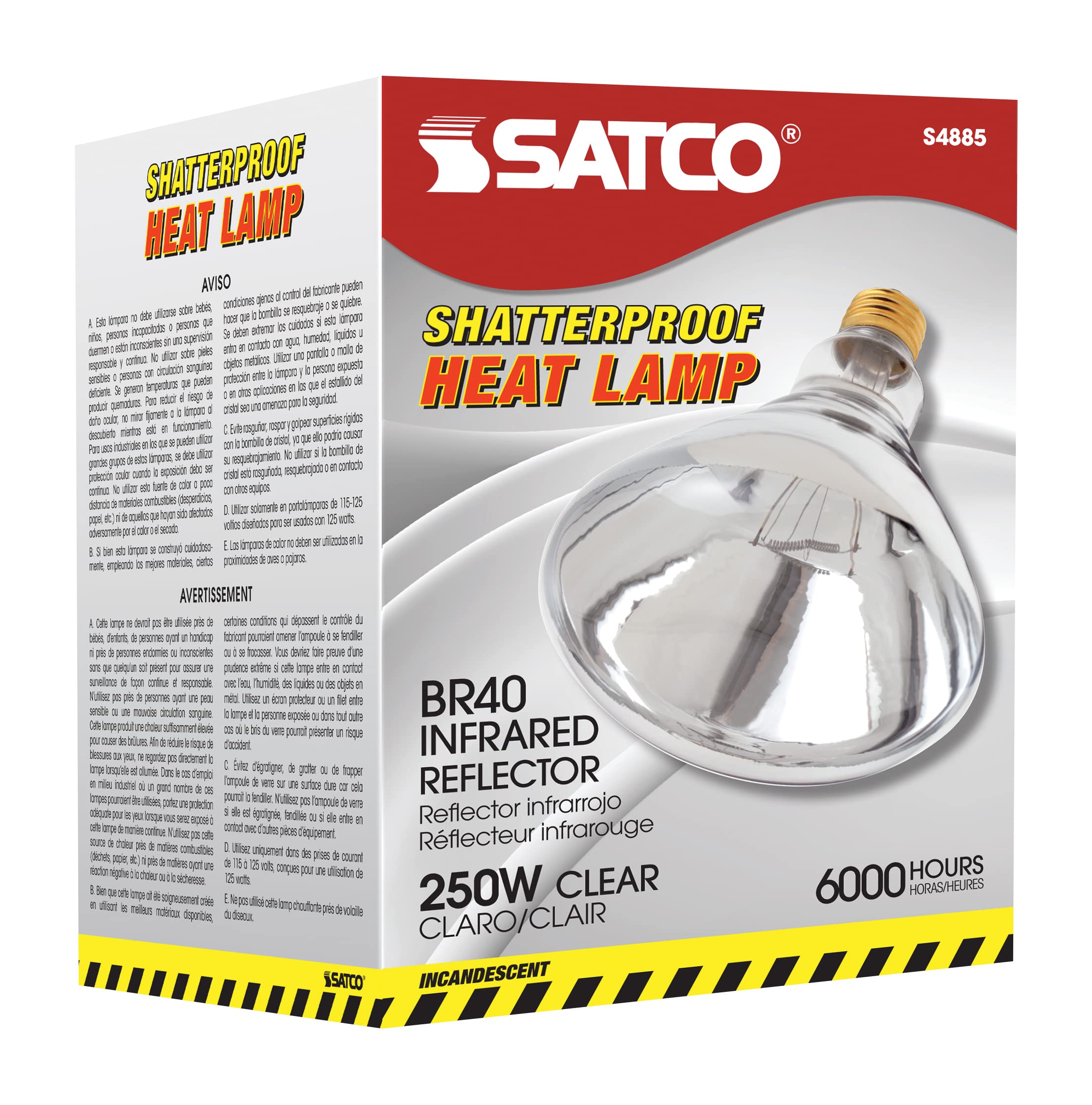 Satco R40 Heat Lamp 250W 120V Shatterproof Clear Glass 1 Count Model S4885