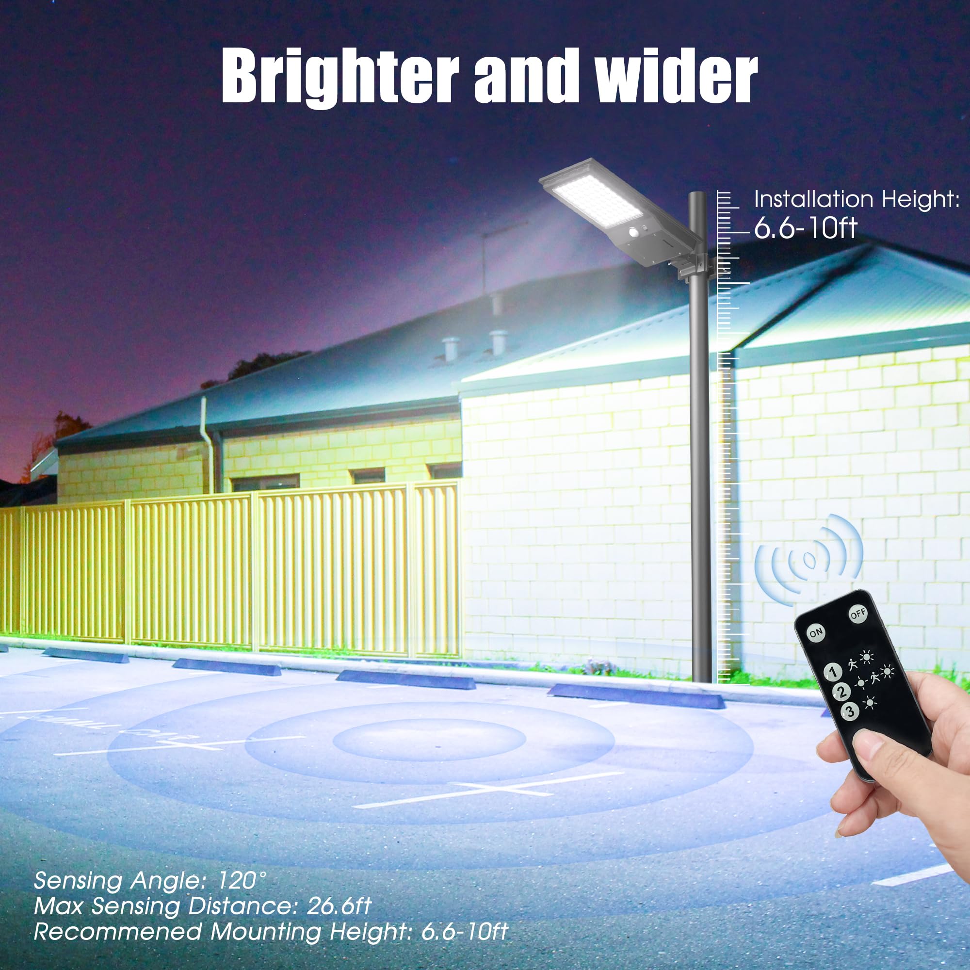 Cozeet Outdoor Solar LED Street Light, IP65 Waterproof, Motion Sensor, Remote Control, L-1 Pack, Black, Model COZEET-LD-HY-1PCS