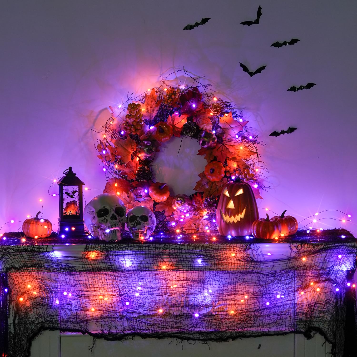 JMEXSUSS 4 Pack 50 LED Fairy Lights - Battery Operated, Copper, Orange & Purple for Halloween Decorations