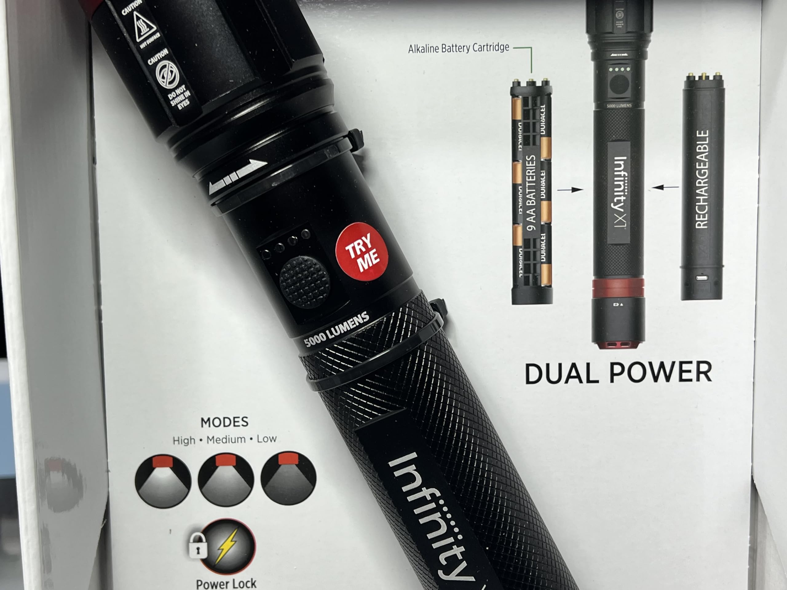Infinity X1 Rechargeable Flashlight 5000 Lumens - Black Aluminum, Model 111