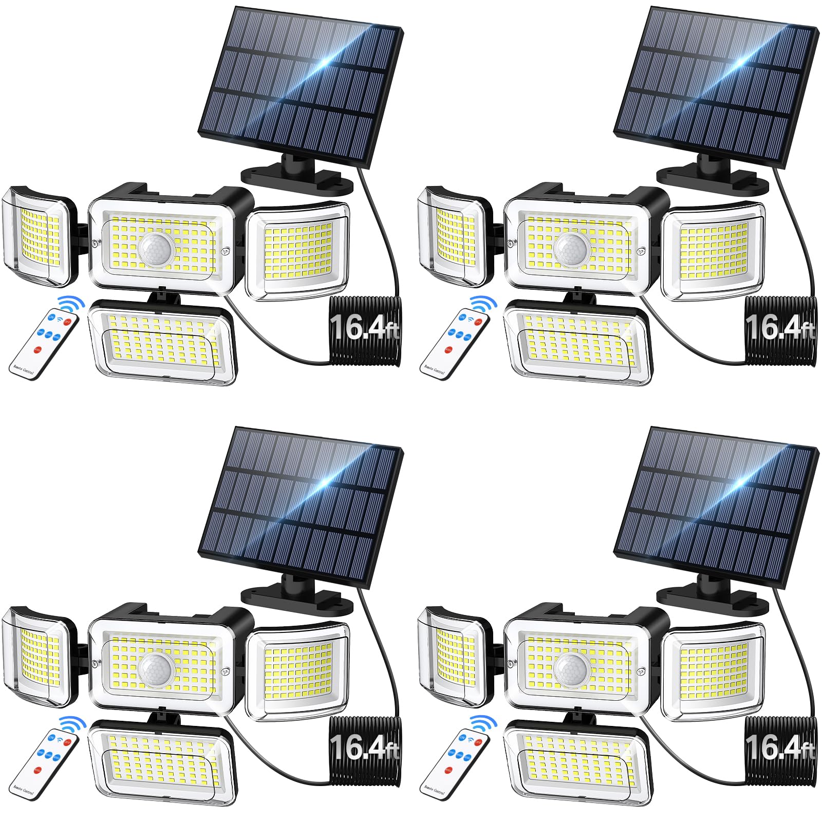 CLAONER Solar Outdoor Lights Motion Sensor 3500LM 288 LED Solar Security Lights with Remote Control IP67 Waterproof 4 Heads Sola