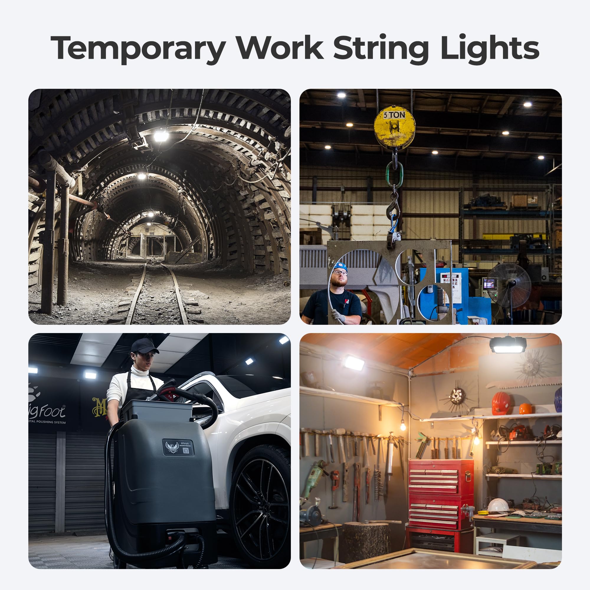 Omlite Led String Lights: 3 Prong 180W Etl Listed Bright Industrial Outdoor Temporary Lighting Hanging Ip65 Waterproof 18Awg Wire Work Construction Light For Attic Jobsite Garage