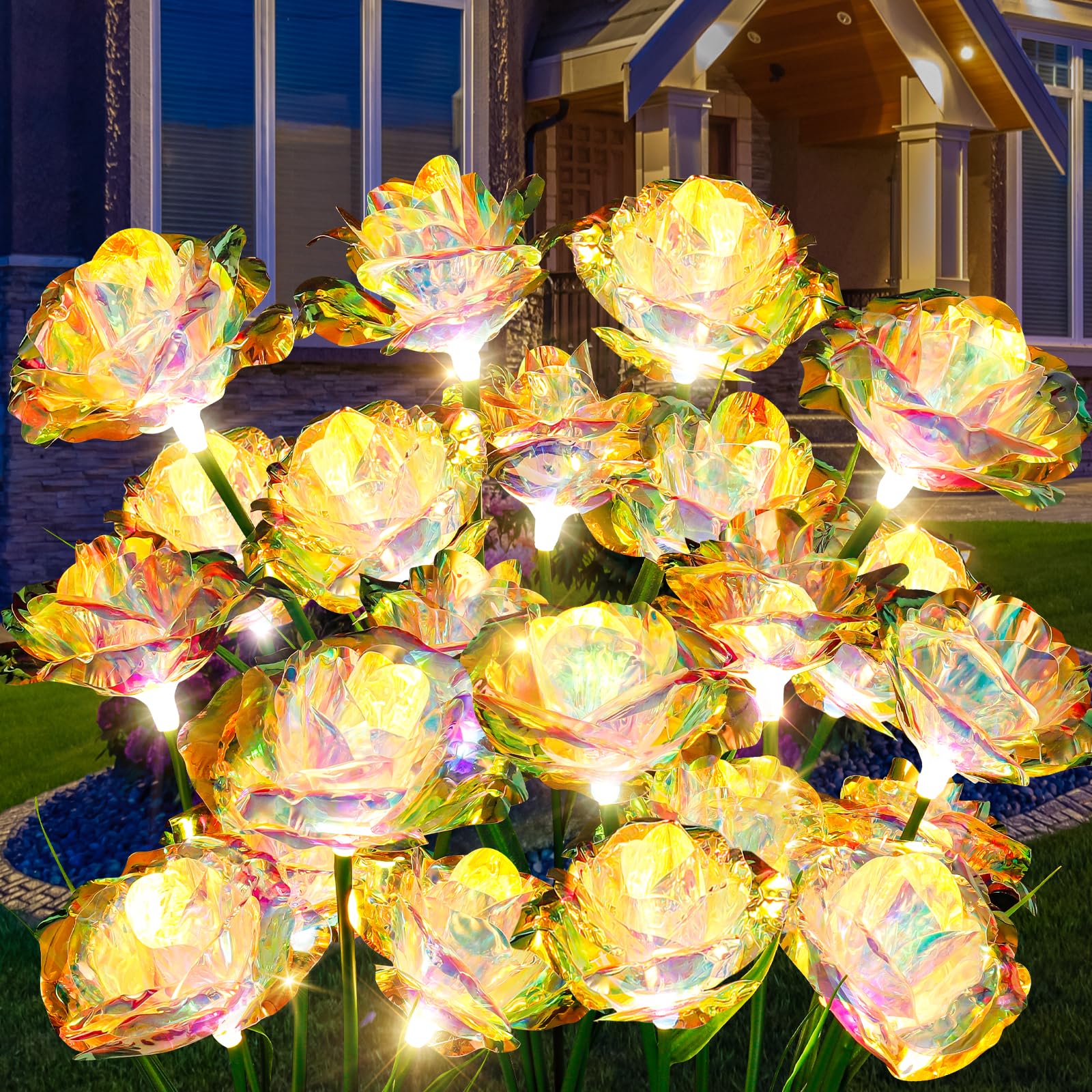 [24 Bigger Roses] Solar Garden Lights Outdoor, Birthday Gifts for Mom Women Preserved Flowers Solar Light, IP65 Waterproof Garde