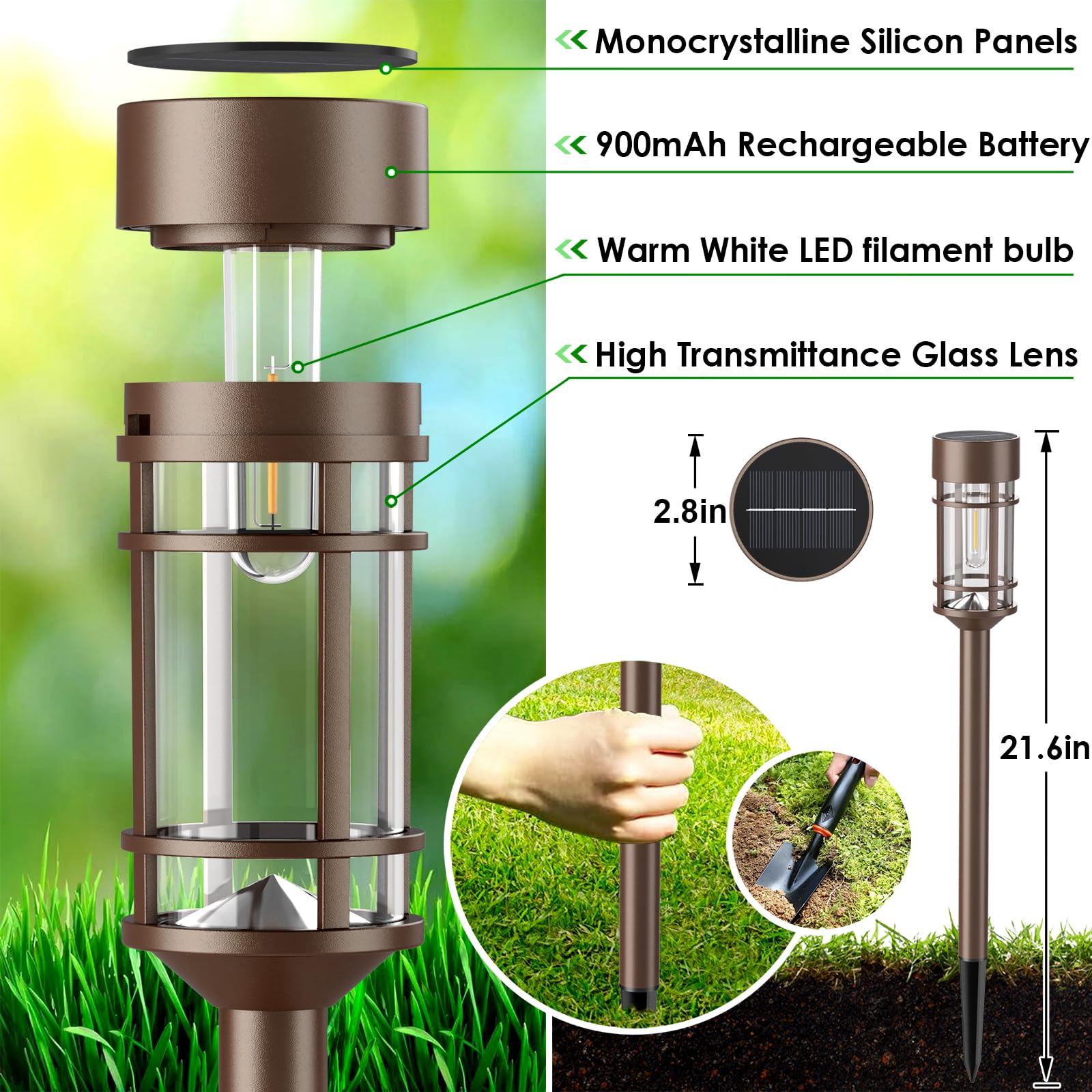 Mancra Solar Outdoor Lights 8 Pack, IP65 Waterproof, Bright 10 Hrs, Brown Garden Lights for Patio, Lawn, Yard, and Landscape