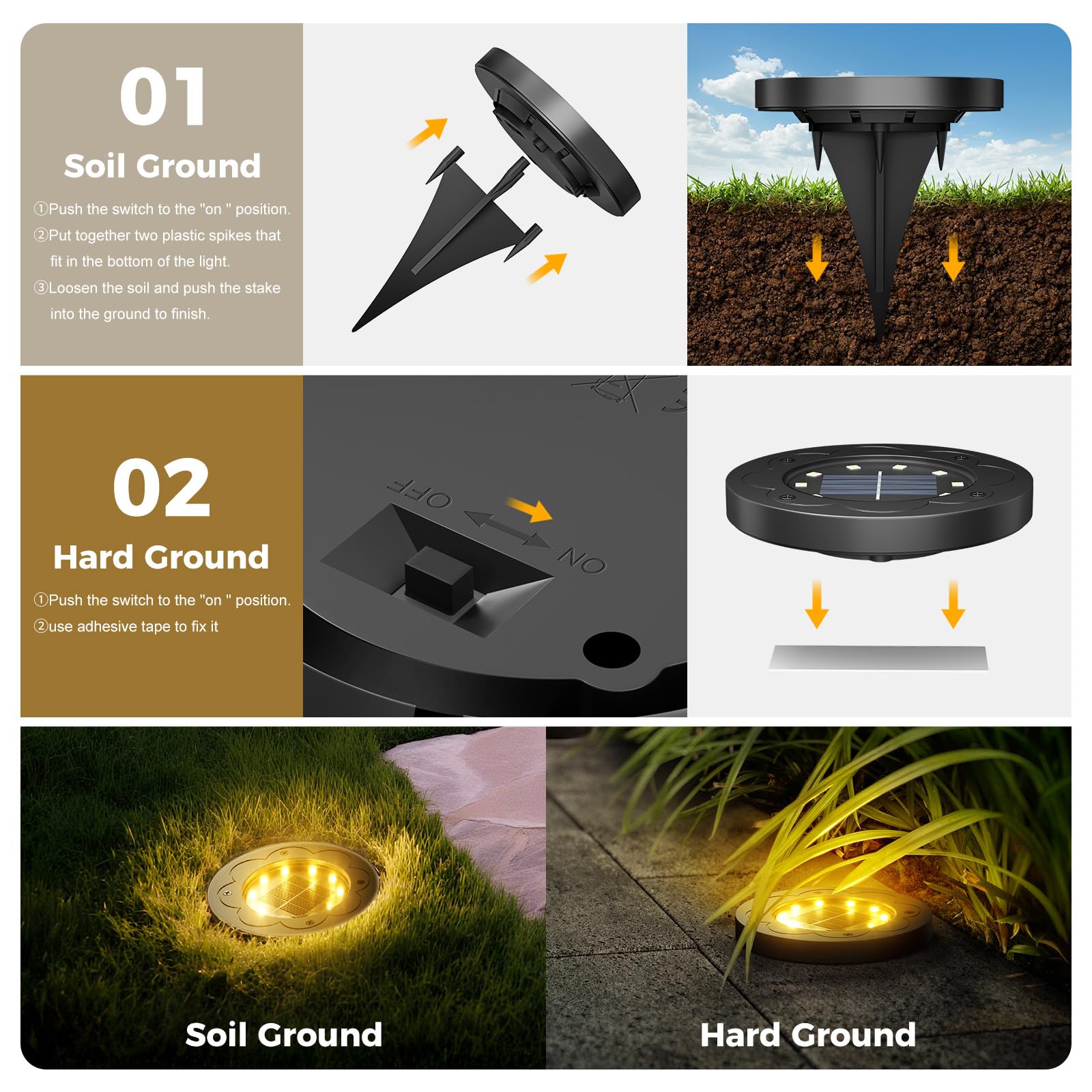 Brightown Solar In-Ground Lights, 12 Packs, Waterproof, Warm White, Model 12PC-In-Ground-WarmWhite, for Yard and Pathway
