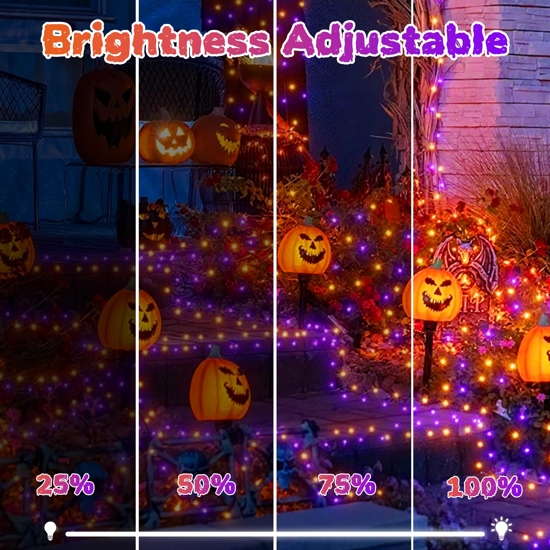 Tcamp 164FT 500 LED Orange Purple Halloween Lights, 8 Modes, Remote Timer, Green Wire, Model QL300AE