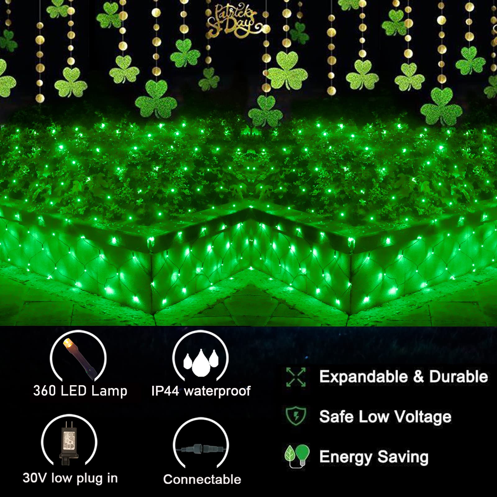 Oycbuzo 360Led Green Net Lights Outdoor, 21Ft X 5Ft 8 Modes Connectable Mesh For St Patrick'S Day, Waterproof Bush Christmas Dec