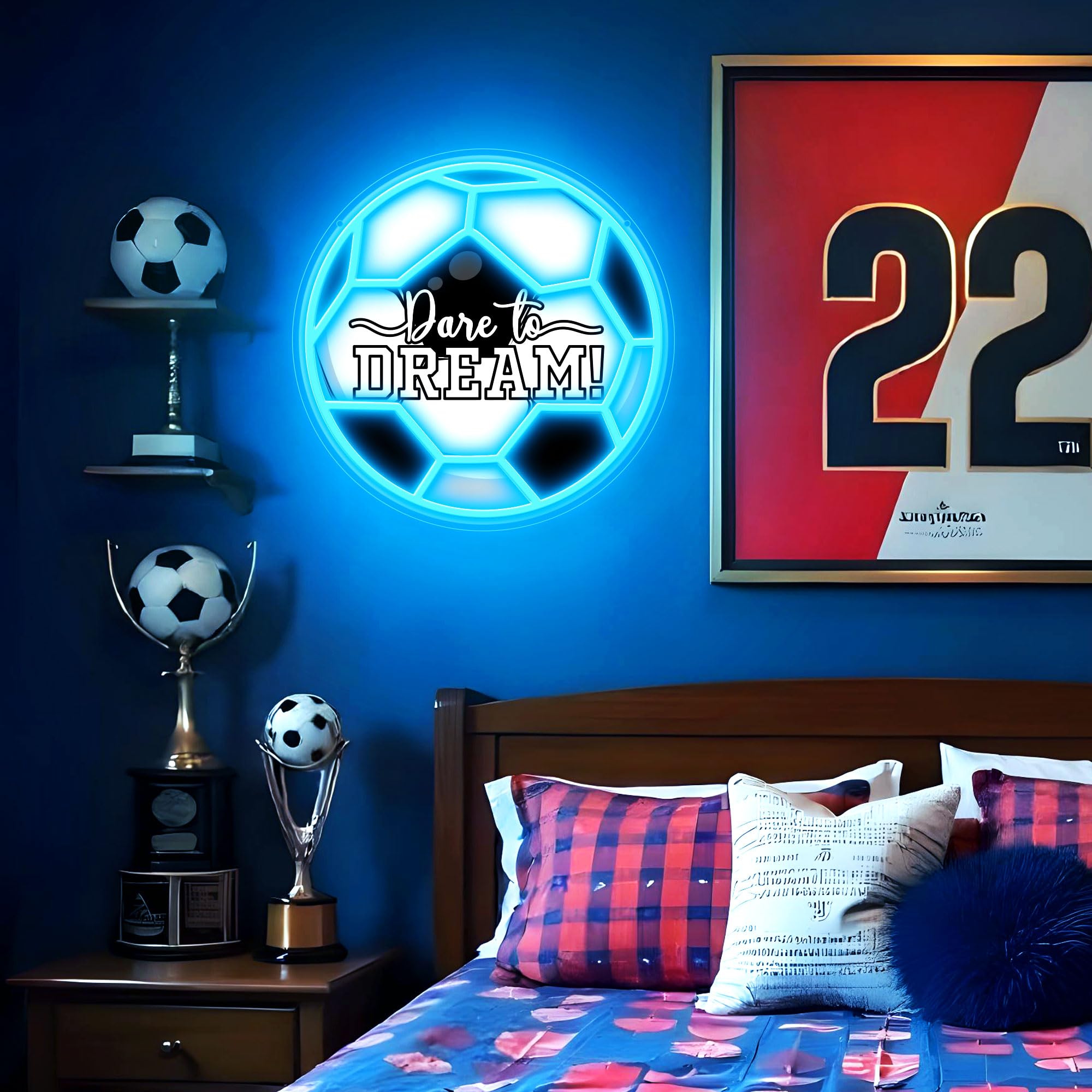 CULOIS Soccer Neon Sign - Dimmable LED Wall Decor, Ice-Blue Acrylic, USB Powered, Ideal for Kids Room and Holiday Gifts