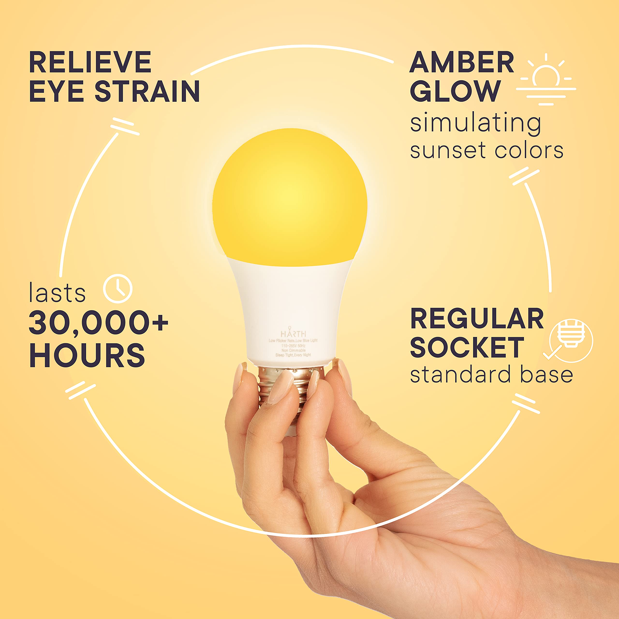 Harth Amber Light Bulbs, 7W Sunset Red for Sleep, 500 Lumen, 40W Equivalent, 7 Count, Copper Material