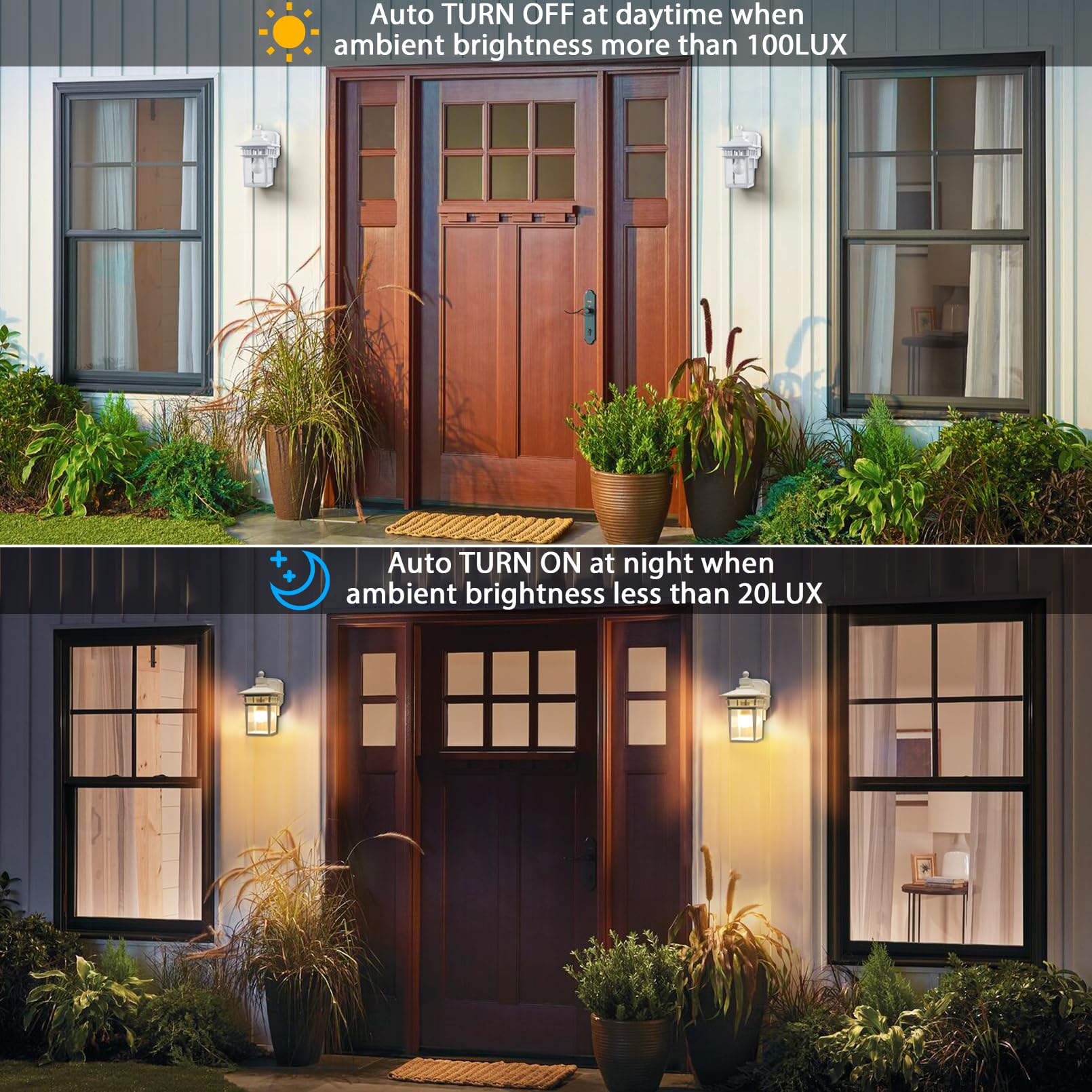 Apoto White Outdoor Porch Lights With Gfci Outlet, Waterproof Aluminum, Dusk To Dawn