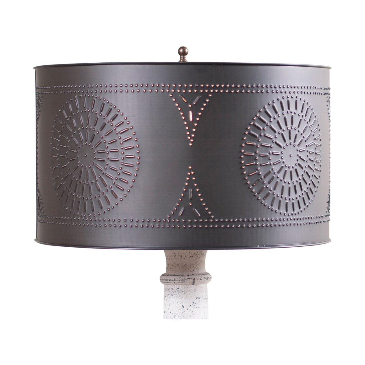 Irvin'S Country Tinware Black Floor Lamp With Drum Shade And Chisel Design