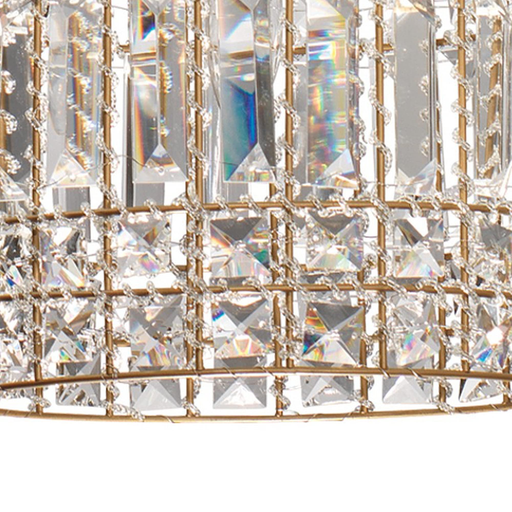 Benjara Light Pendant Chandelier With Dome Metal Frame And Crystal Accents, Gold