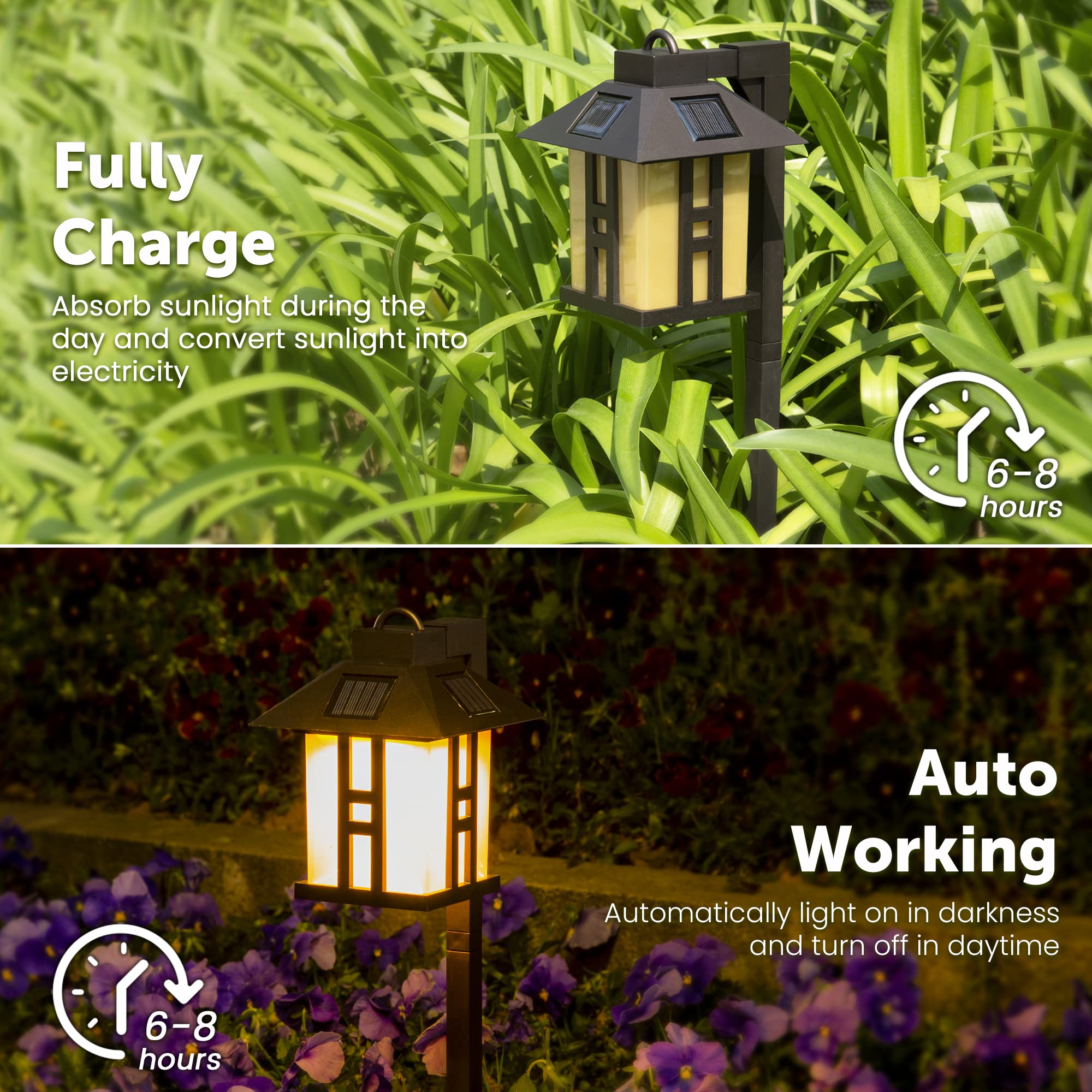 GIGALUMI Solar Pathway Lights, 4 Pack, Plastic, Model 6882, Japanese Decor for Lawn/Patio/Yard/Driveway