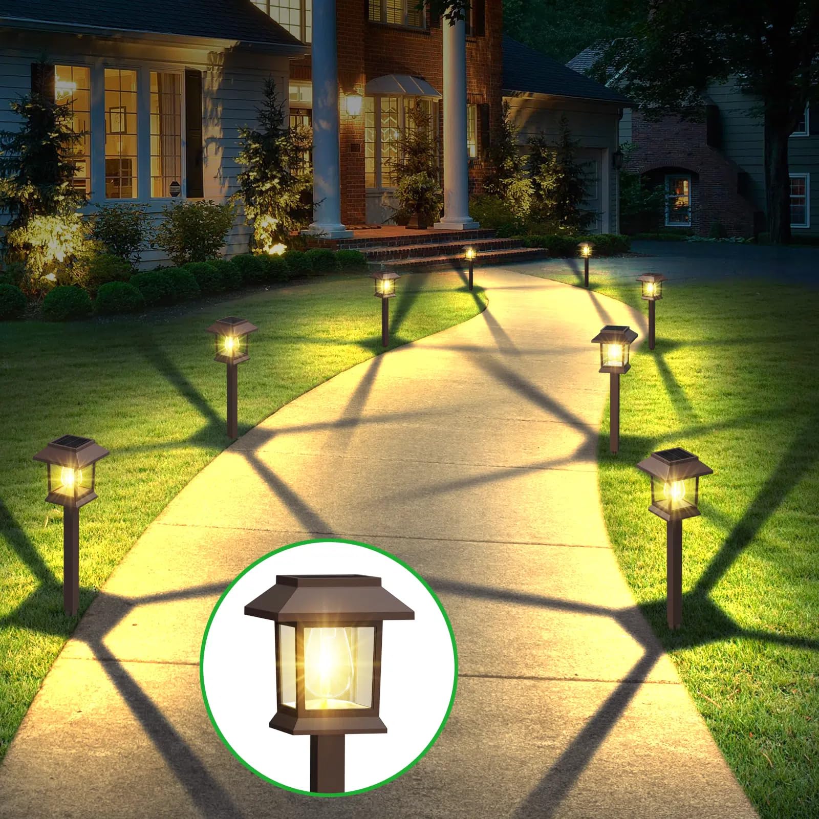 Benany Solar Pathway Lights, 12 Pack Led Waterproof Outdoor Garden Landscape Lighting, Brown