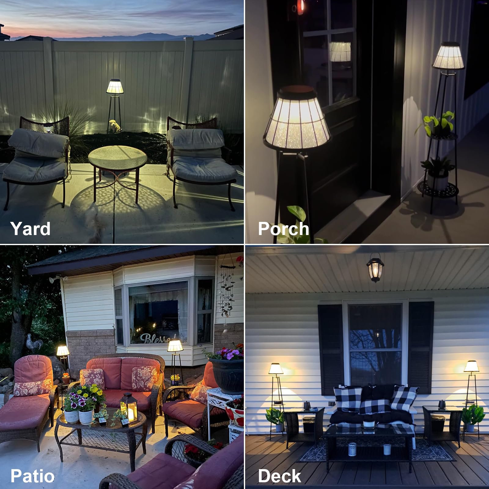 Solgicar 45.4'' Metal Outdoor Floor Lamps With 2 Plant Stand, Solar Lights Plant Stand, Waterproof Solar Lantern Lights For Patio Deck Yard Garden Porch - Black