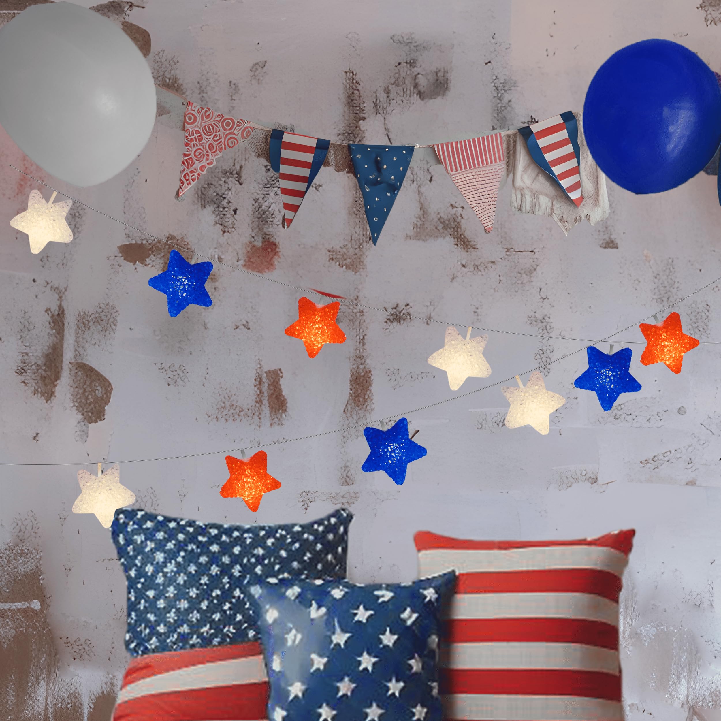 Yolight 4Th Of July Decorations, Red White Blue Lights Star String Lights Battery Operated 6.5Ft 10 Led Patriotic Fairy Lights With Timer For Independence Day Memorial Day Decor, Indoor & Outdoor