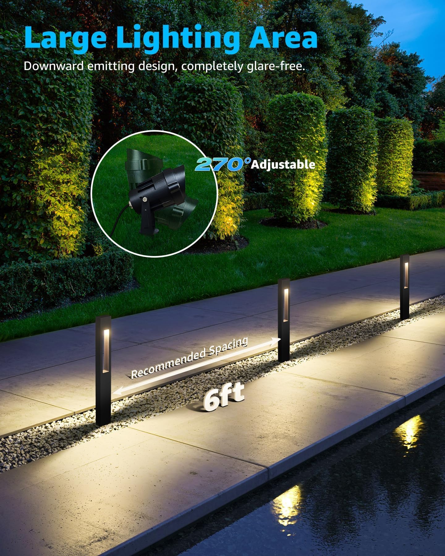 SUNVIE 12-Pack Low Voltage Pathway Lights, LED Outdoor Landscape, Cast-Aluminum, IP65 Waterproof, 3000K Warm White, Black