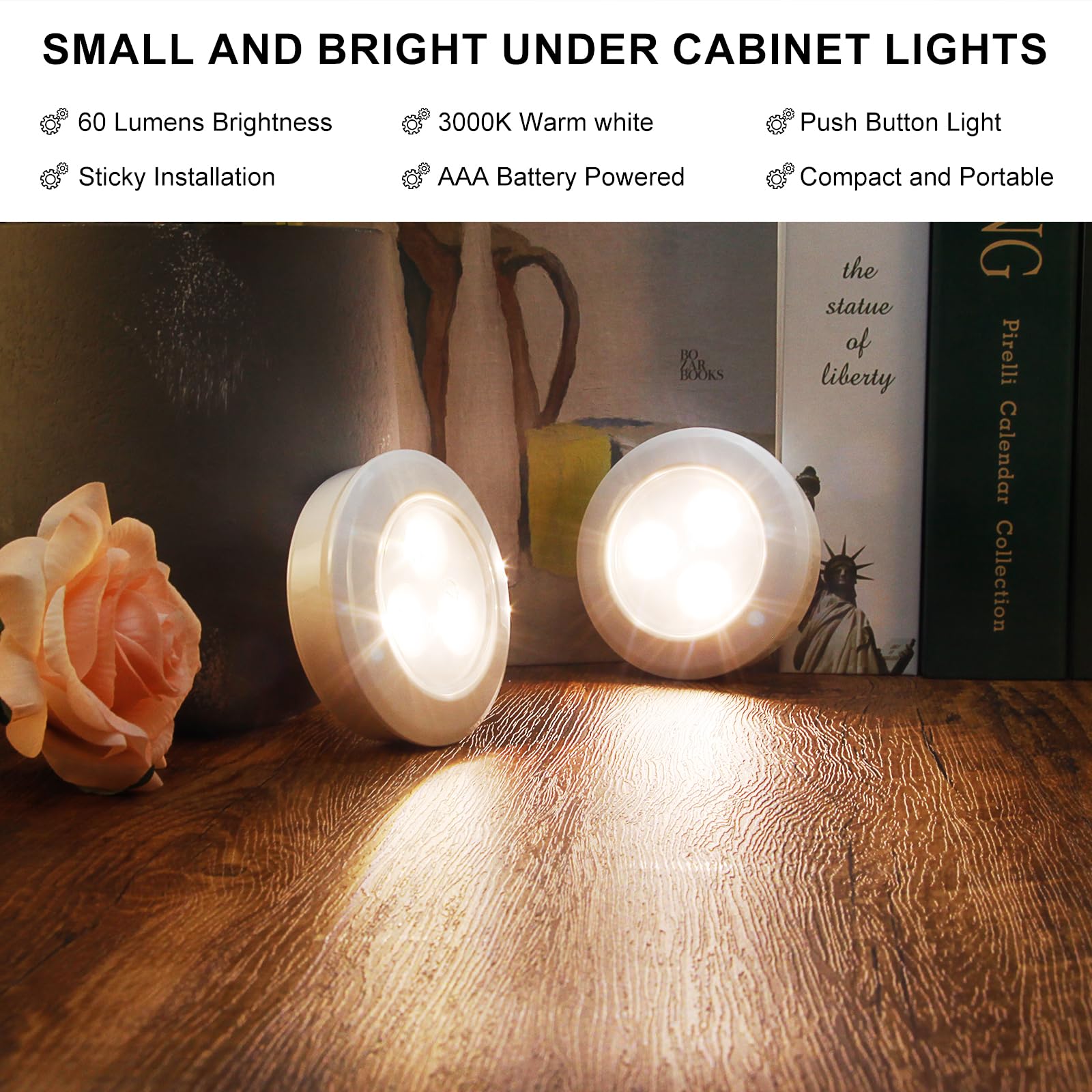 Luxsway Led Puck Light, Ultra-Thin Touch Light, Battery Operated, Tap Lights, 60 Lumens, Stick On Lights, Under Cabinet Lighting