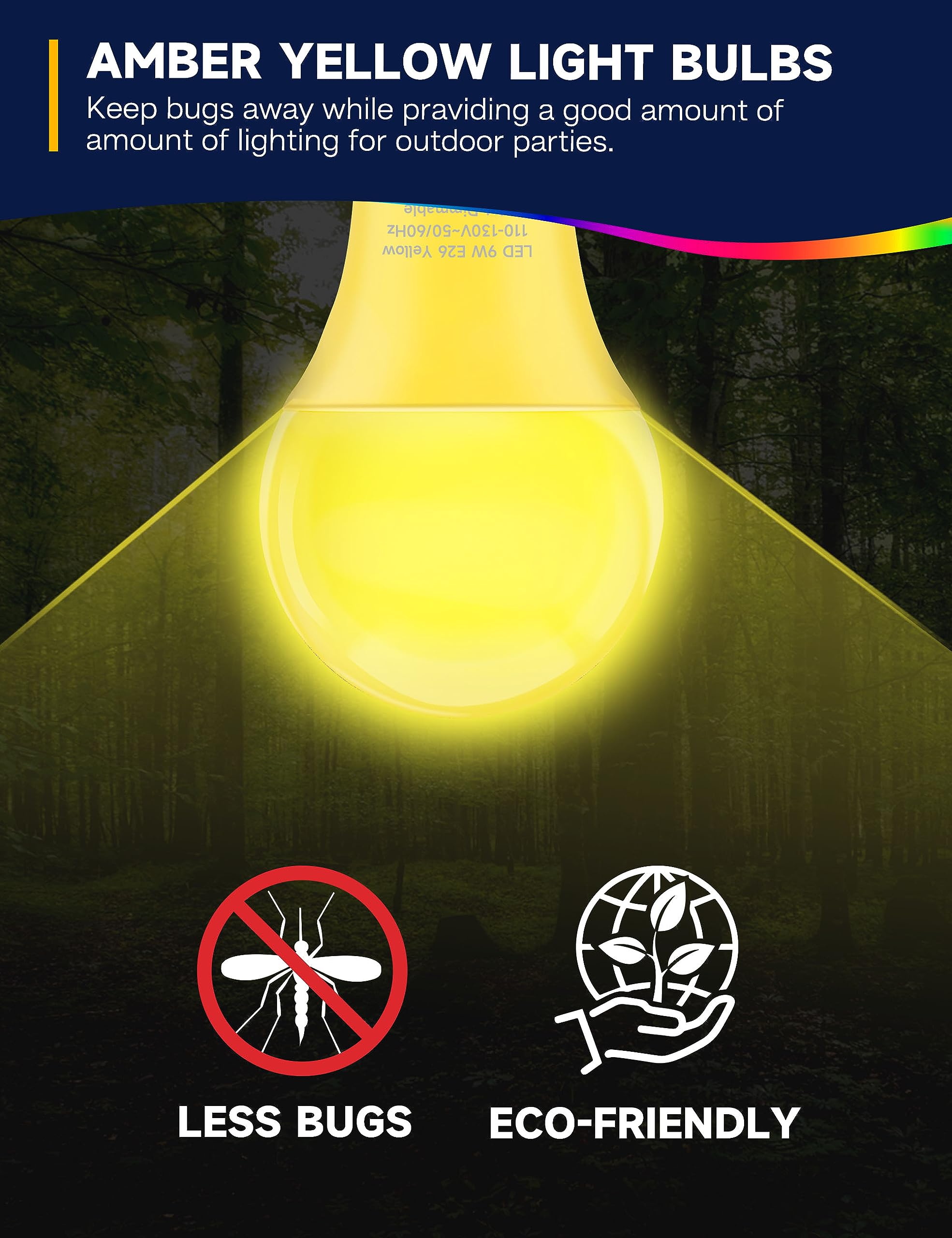 Unilamp Yellow Led Bug Light Bulbs, A19 Outdoor Yellow Bug Light Bulb, 9W Equivalent 60W, Yellow Bug Light Bulbs For Outside, E26 Base For Porch, Holiday Party Decoration, Non-Dimmable, 4 Pack