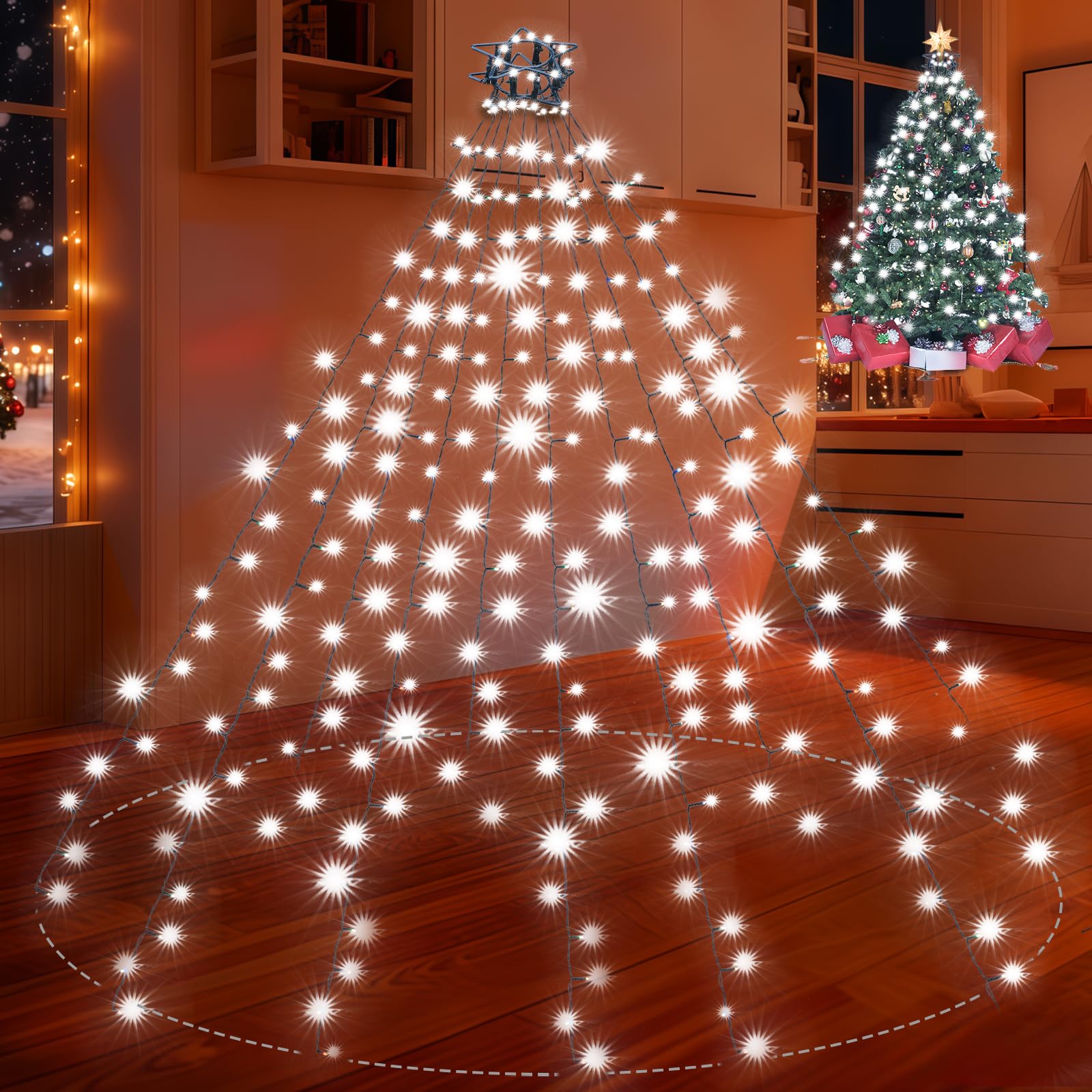 DEPMEM Christmas Tree Lights 400LED 10 Lines Christmas Lights for Tree 8 Lightting Modes for 6ft-10ft Christmas Tree, UL Certifi