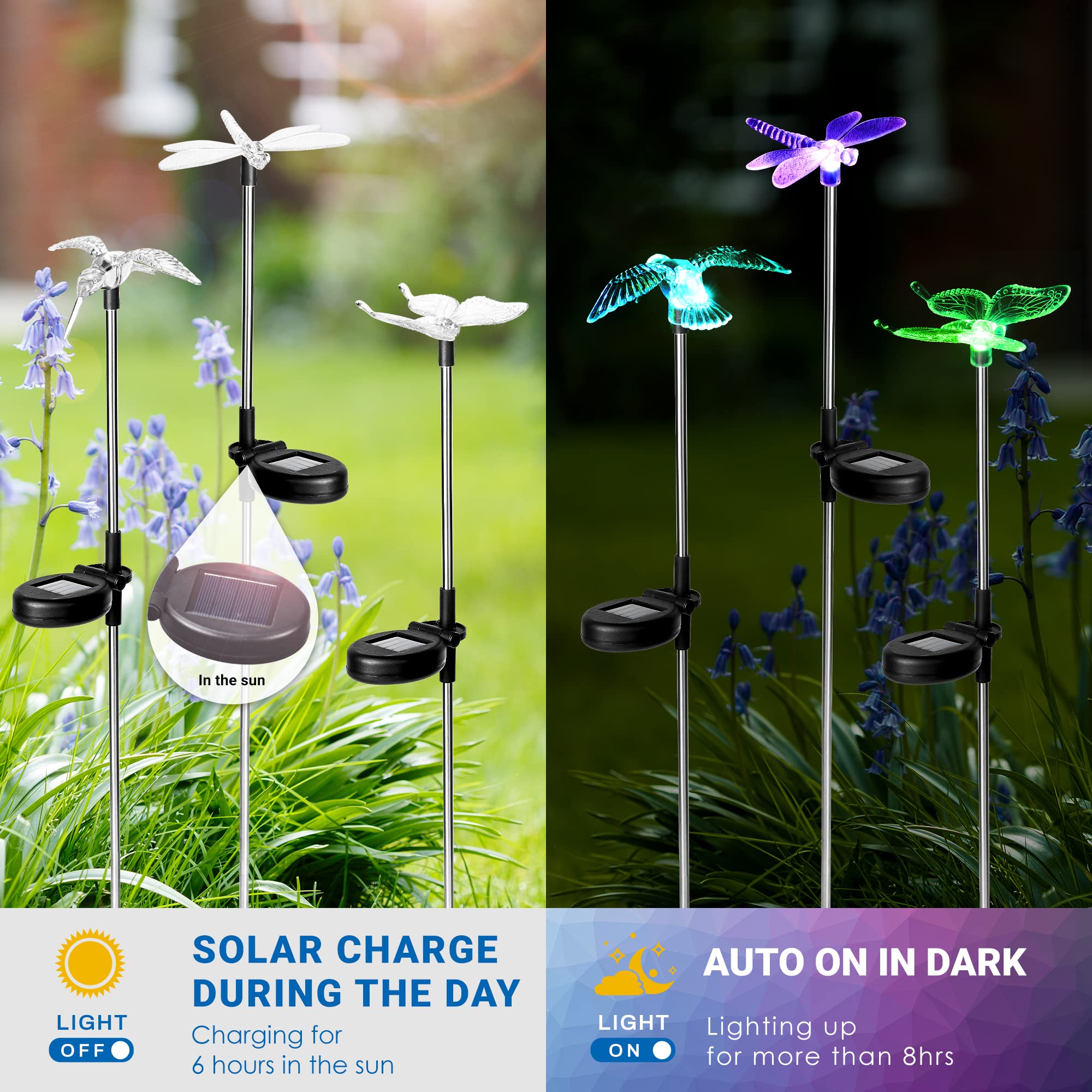 SOLPEX Solar Butterfly Lights, 3 Pack Multi-Color Changing LED Stakes, Metal Yard Decoration for Garden, Patio, Lawn