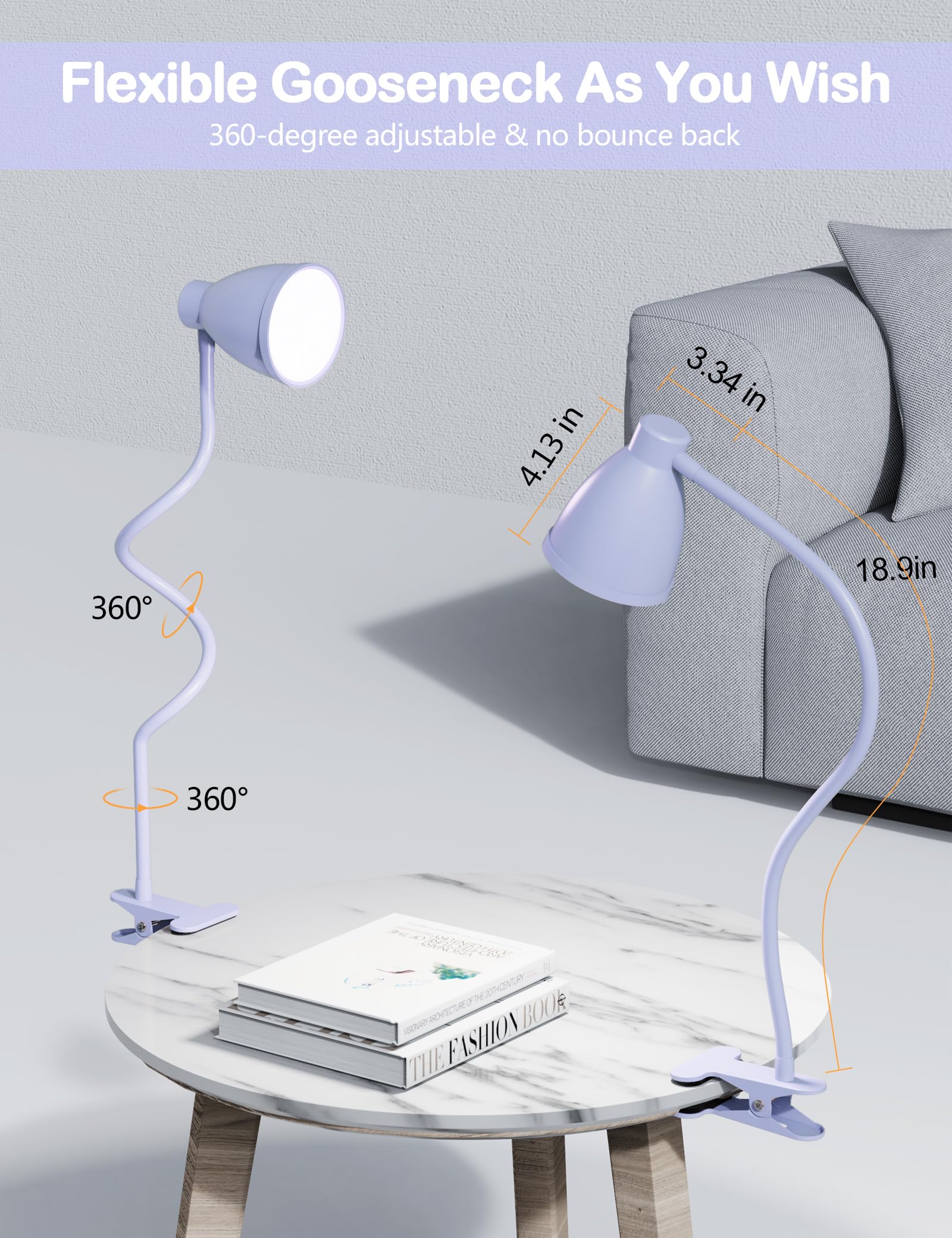 Bohon Desk Lamp With Clamp, 10W 38 Led Clip On Light, 3 Color 10 Brightness Auto Off Timer, Flexible Gooseneck Clip Lamp, Desk L