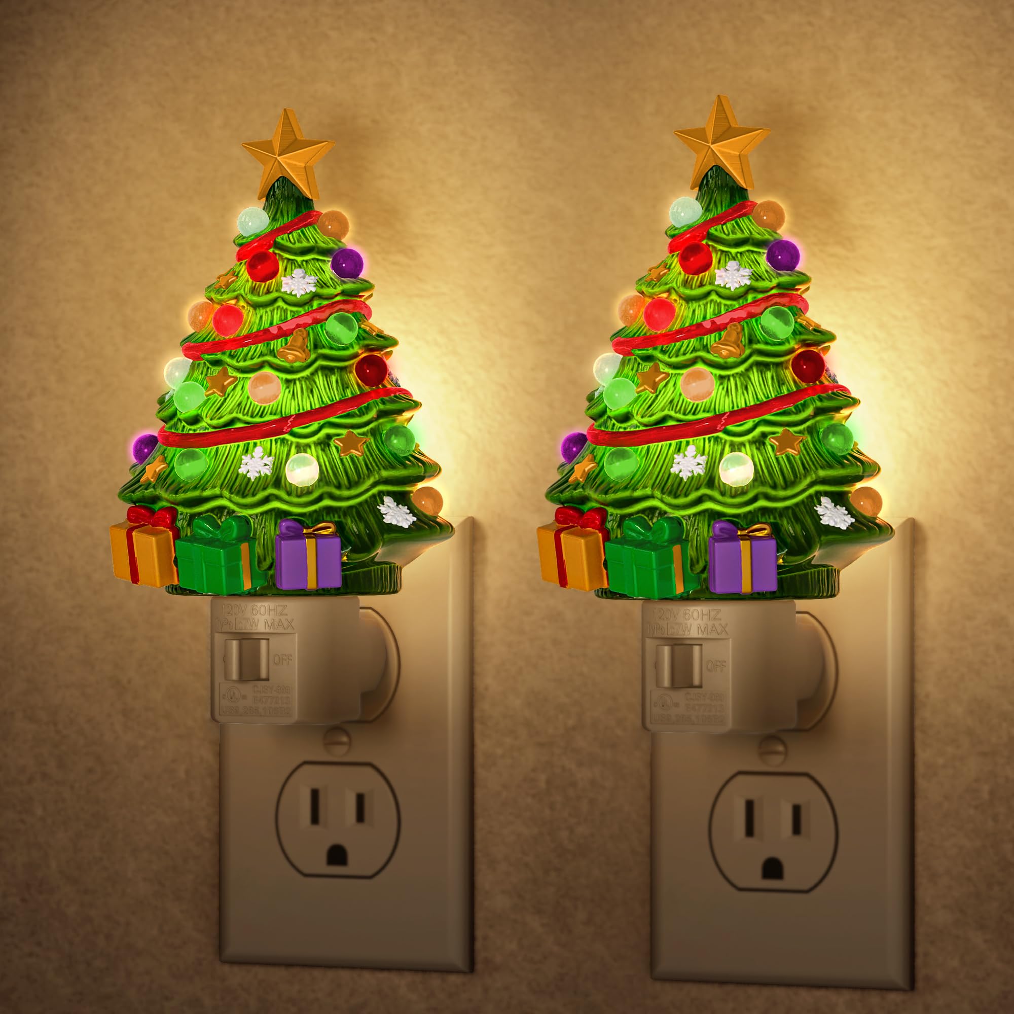 Briignite Christmas Tree Night light[2 Pack], 3000K Night Lights Plug into Wall, Christmas Gifts Cute Night Light for kids, Plug