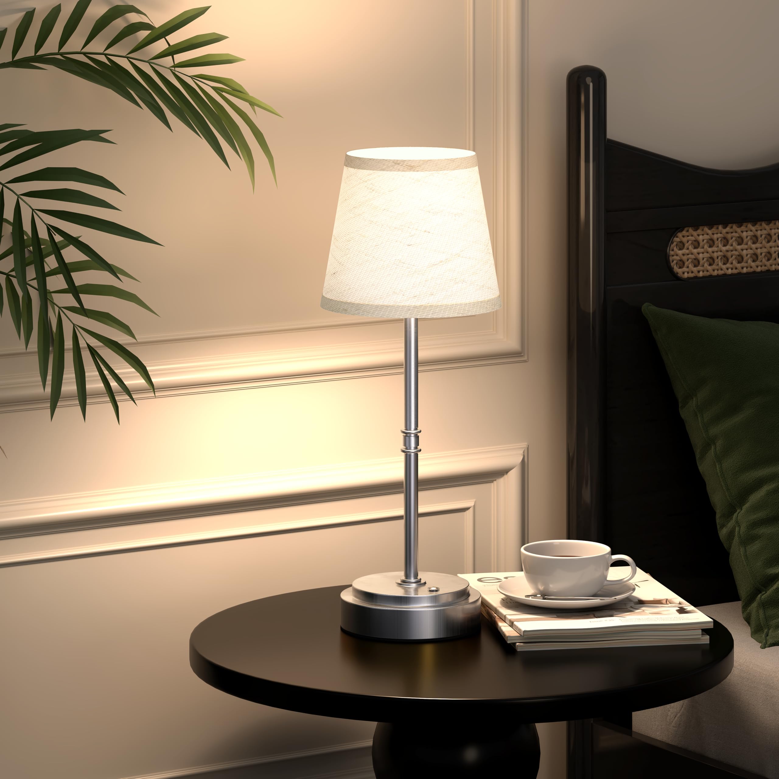 Cordless Table Lamp Rechargeable Silver - 1 Pack 7500mAH Battery Operated Lamp for Decor  3000K Stepless Dimming Touch Control Wireless Lamp for Bedroom  Dining Table  Counter  Living Room