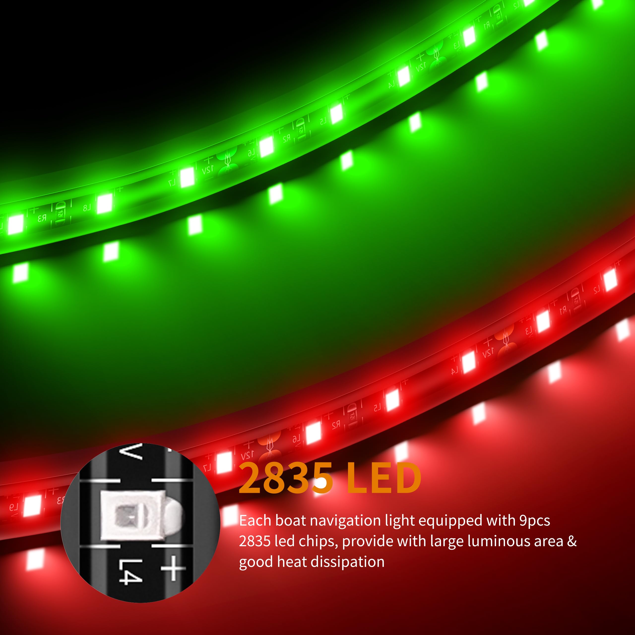 RVZONE Boat Navigation Lights, Red and Green LED Bow Lights, 7.8 inch, Model RBN2PK01, Marine Lighting for Yacht, Kayak, Pontoon