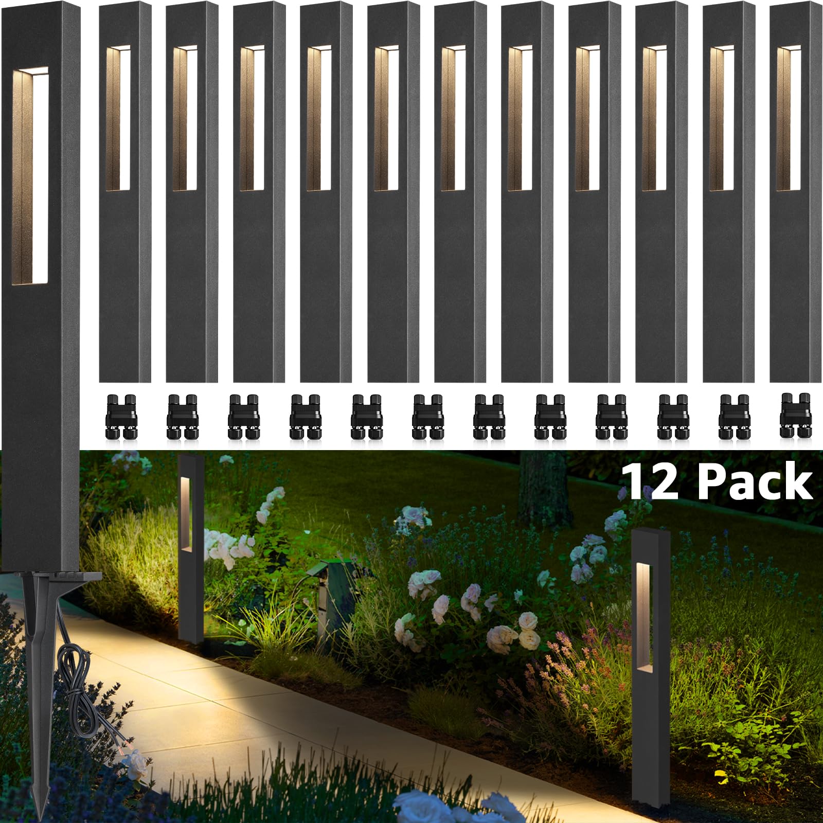 SUNVIE LED Landscape Lights, 3W Pathway Lighting, Soft White 3000K, Aluminum, ETL Listed, 12 Pack