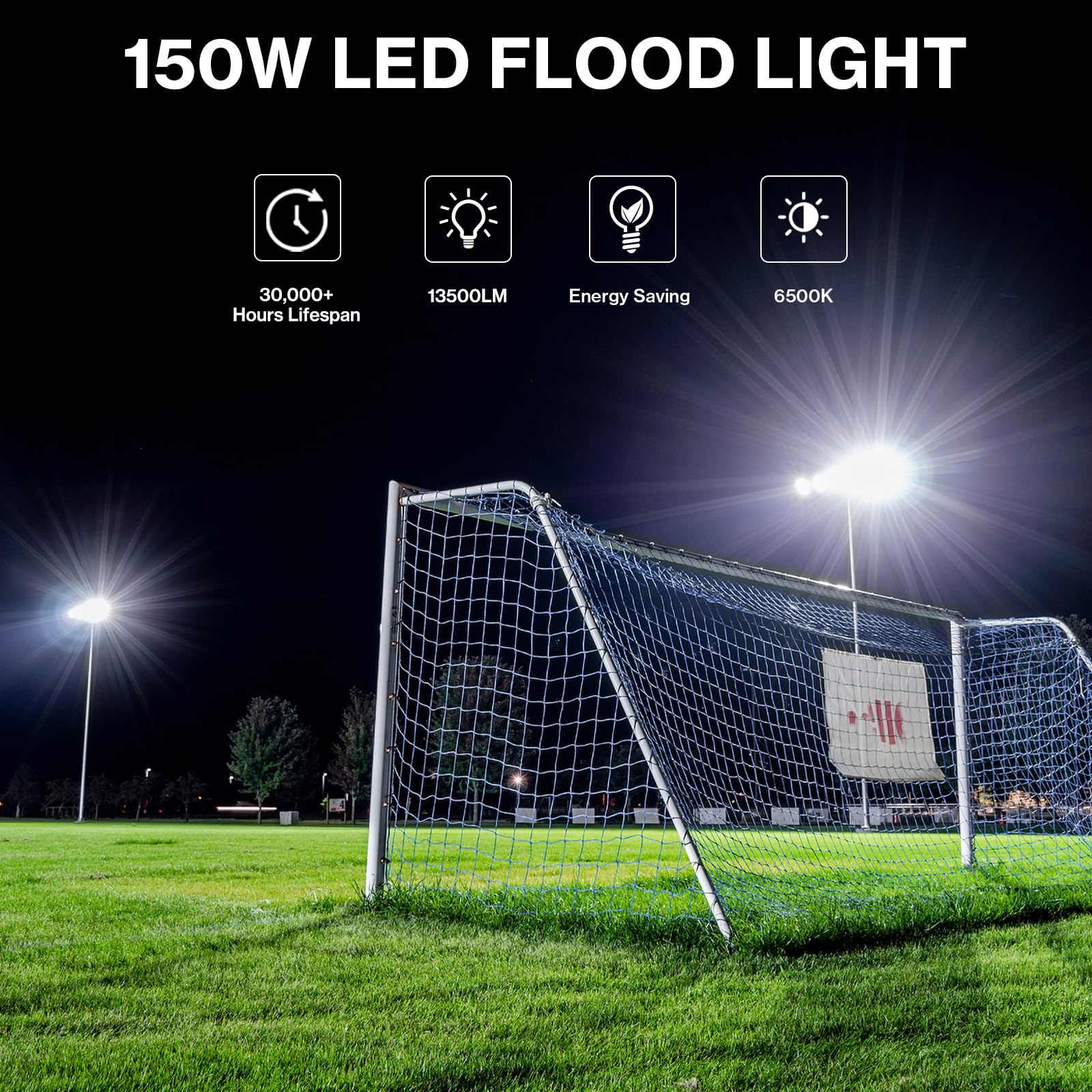 Olafus 150W LED Flood Light, 13500LM, IP66 Waterproof, Outdoor Black, Model LAA150G