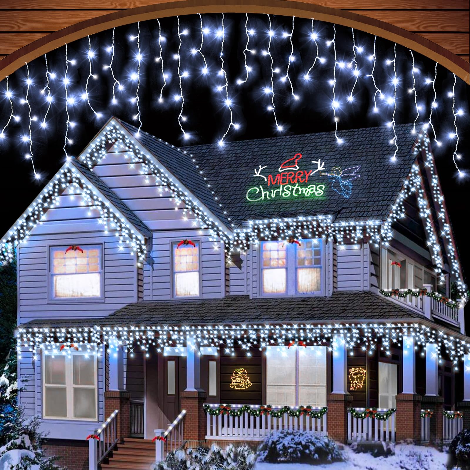 Christmas Lights Outdoor - 99 ft 1216 LED Icicle Lights for Outside - Plug in 8 Modes Twinkle Lights for Christmas Decorations O