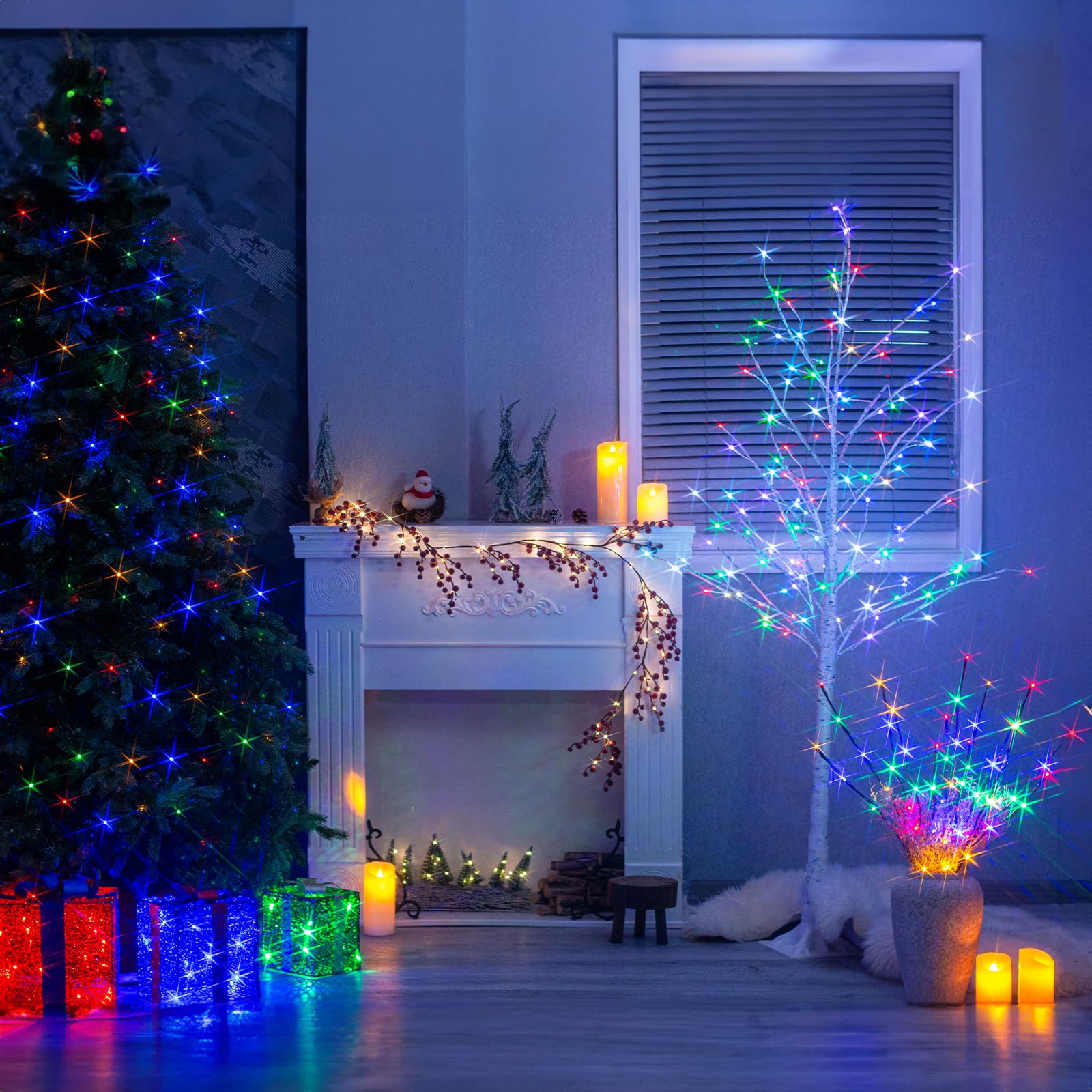 Vanthylit 3PK Pre-lit Christmas Twig Branch Pathway Lights, 30'' Waterproof with 60 LED Multi Color Bulbs for Indoor/Outdoor Decor