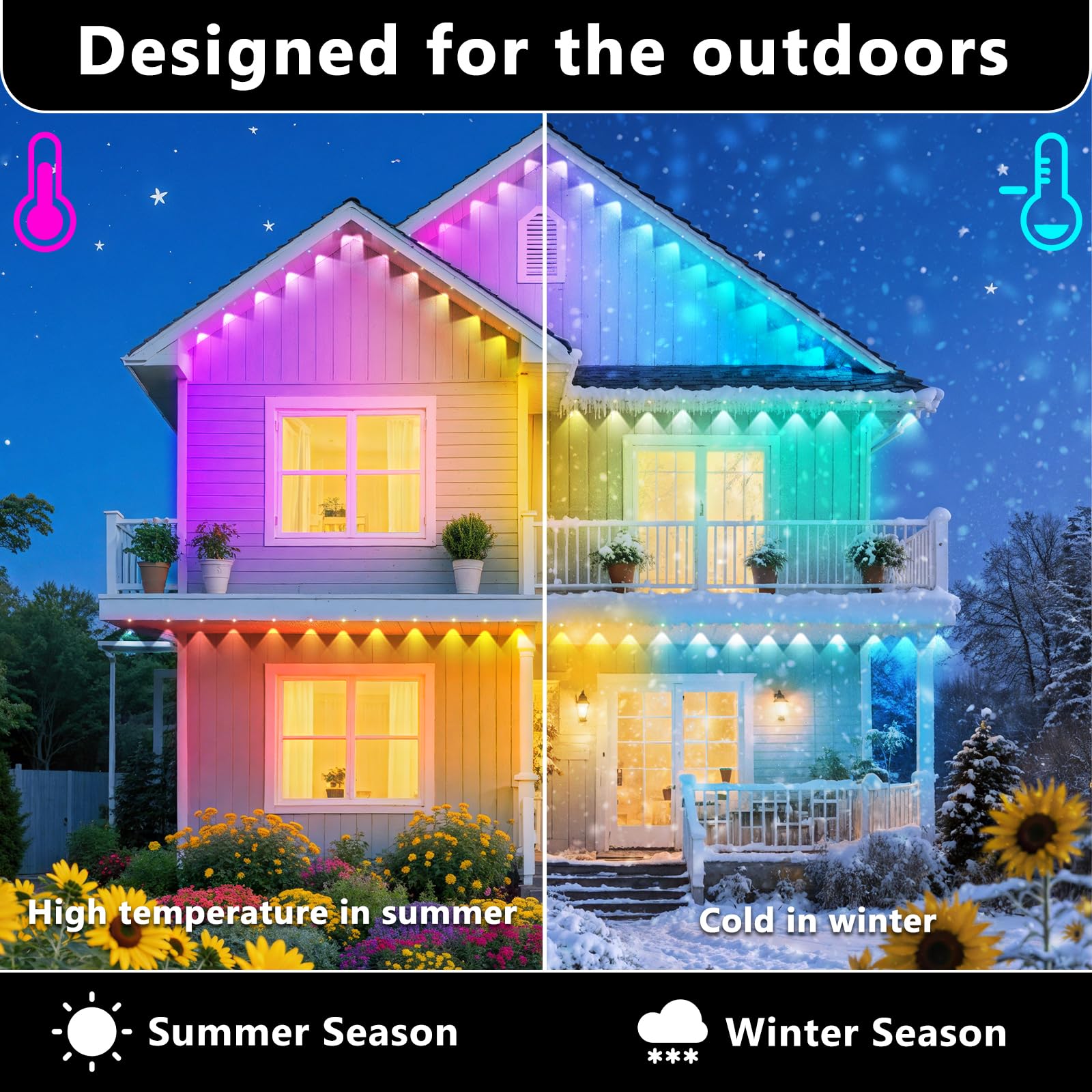 CETELUMA 300FT RGB Outdoor String Lights, IP67 Waterproof, Smart Control for Eaves, Holiday & Daily Decor