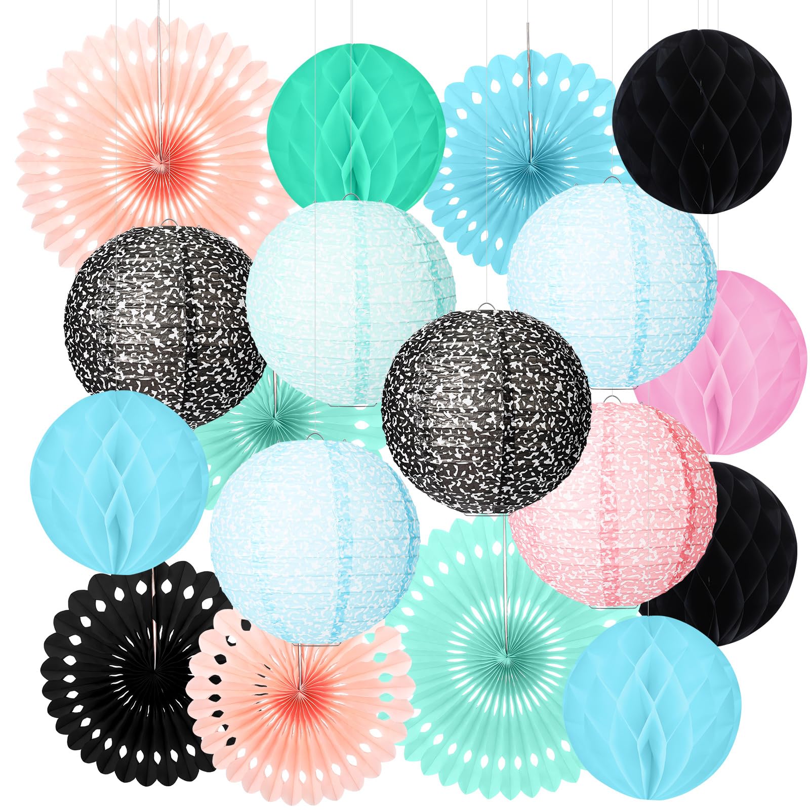 Retisee 18 Pcs Colorful Composition Book Classroom Decoration Kits Black and White Composition Hanging Paper Lanterns Paper Fans