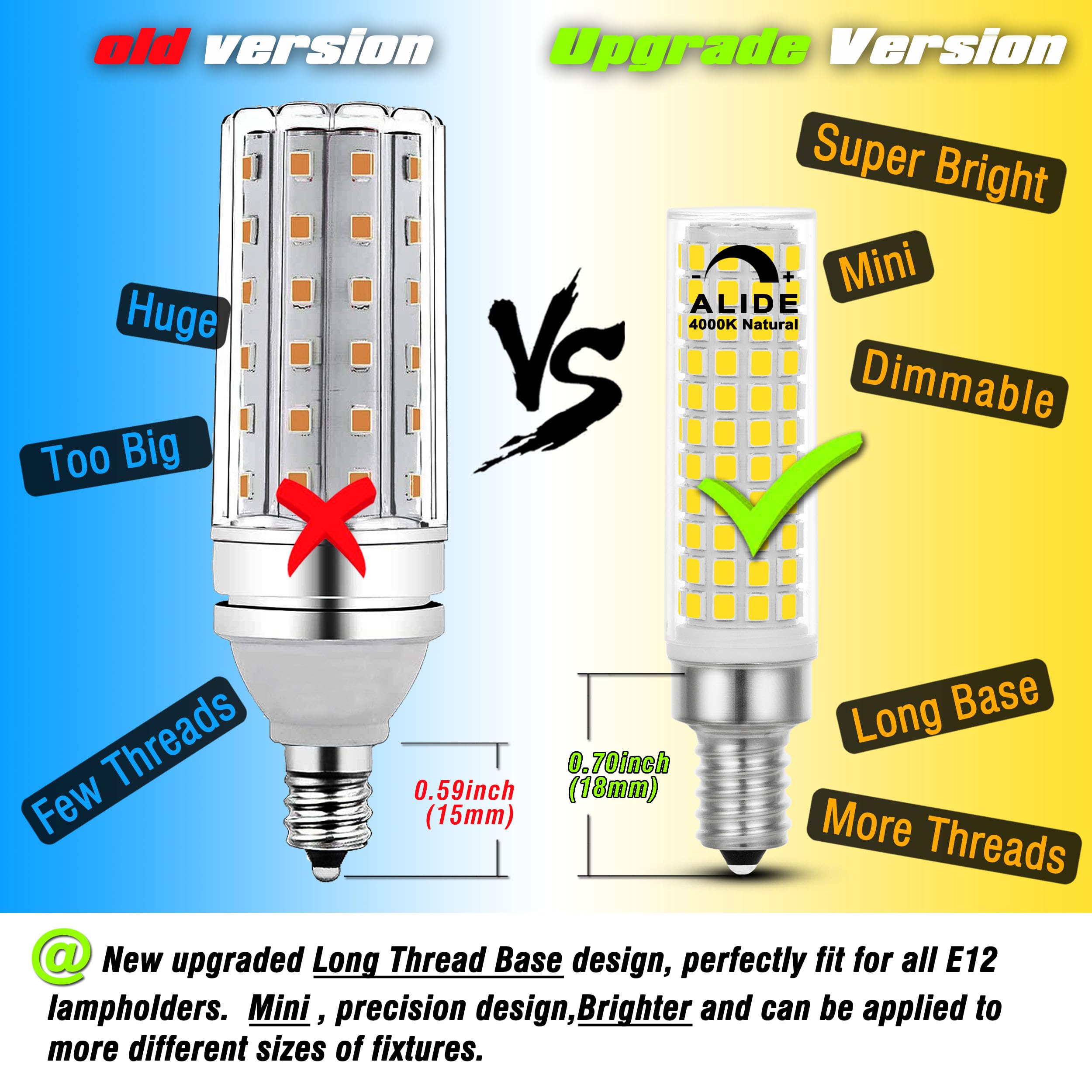ALIDE E12 100W Dimmable LED Candelabra Bulbs, 4000K Natural White, 1000 Lumen, 5 Pack, Model ALDE138D4