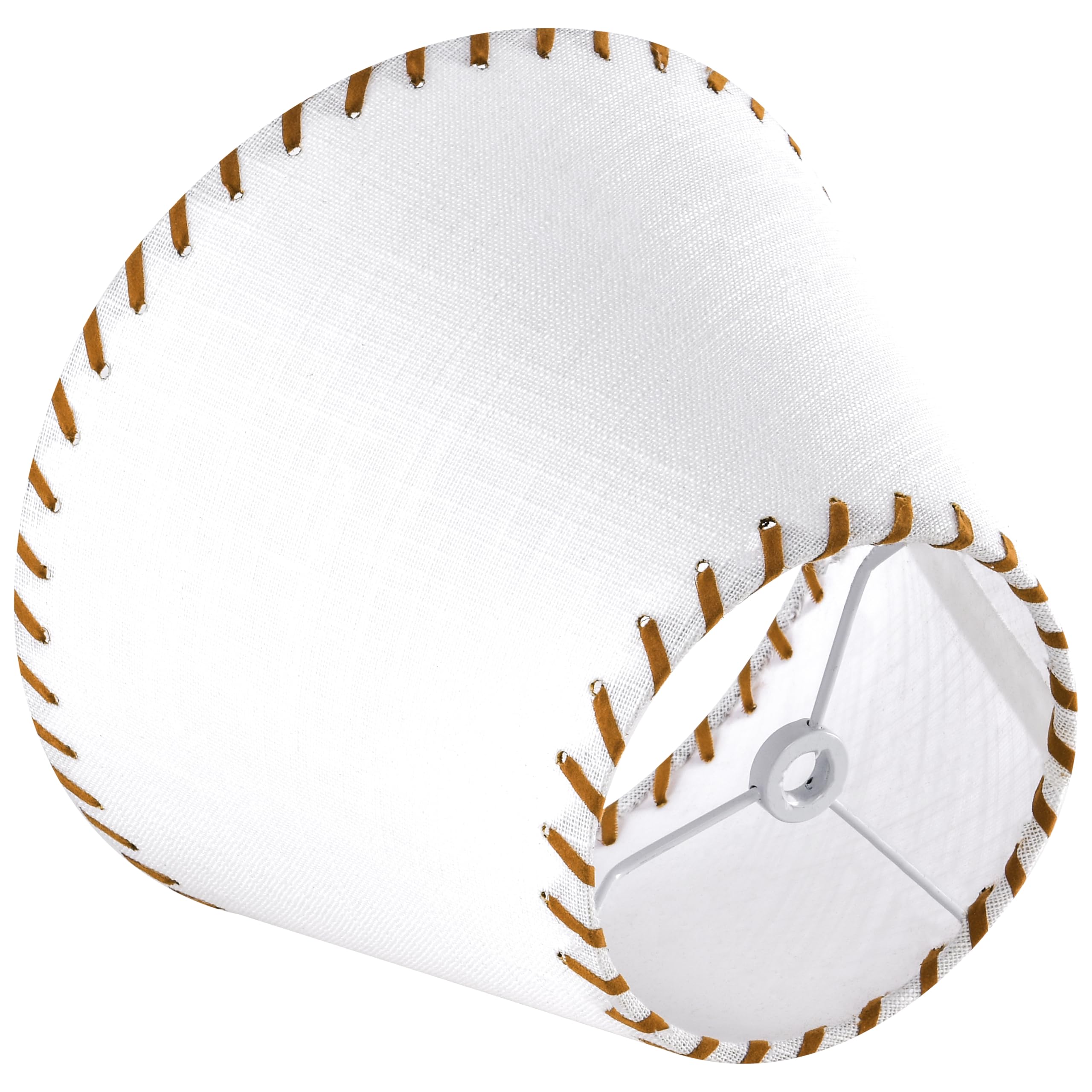 Go&So 1 Pack White Linen Lampshades Natural Fabric Small Lamp Shades, 5''X9''X6.4'' (Spider) With Stitched Brown Trim - Modern R