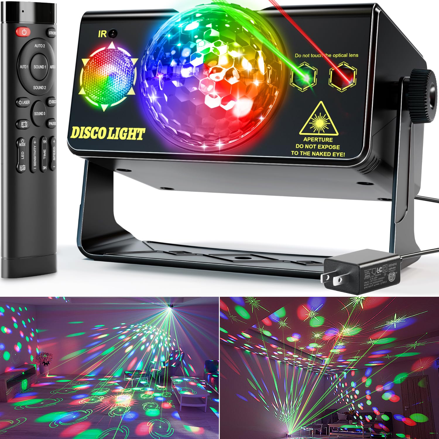 caivimvn Disco Lights, Sound Activated LED DJ Strobe Light, Remote Control, Party Lights Pro, Black, Model 1013
