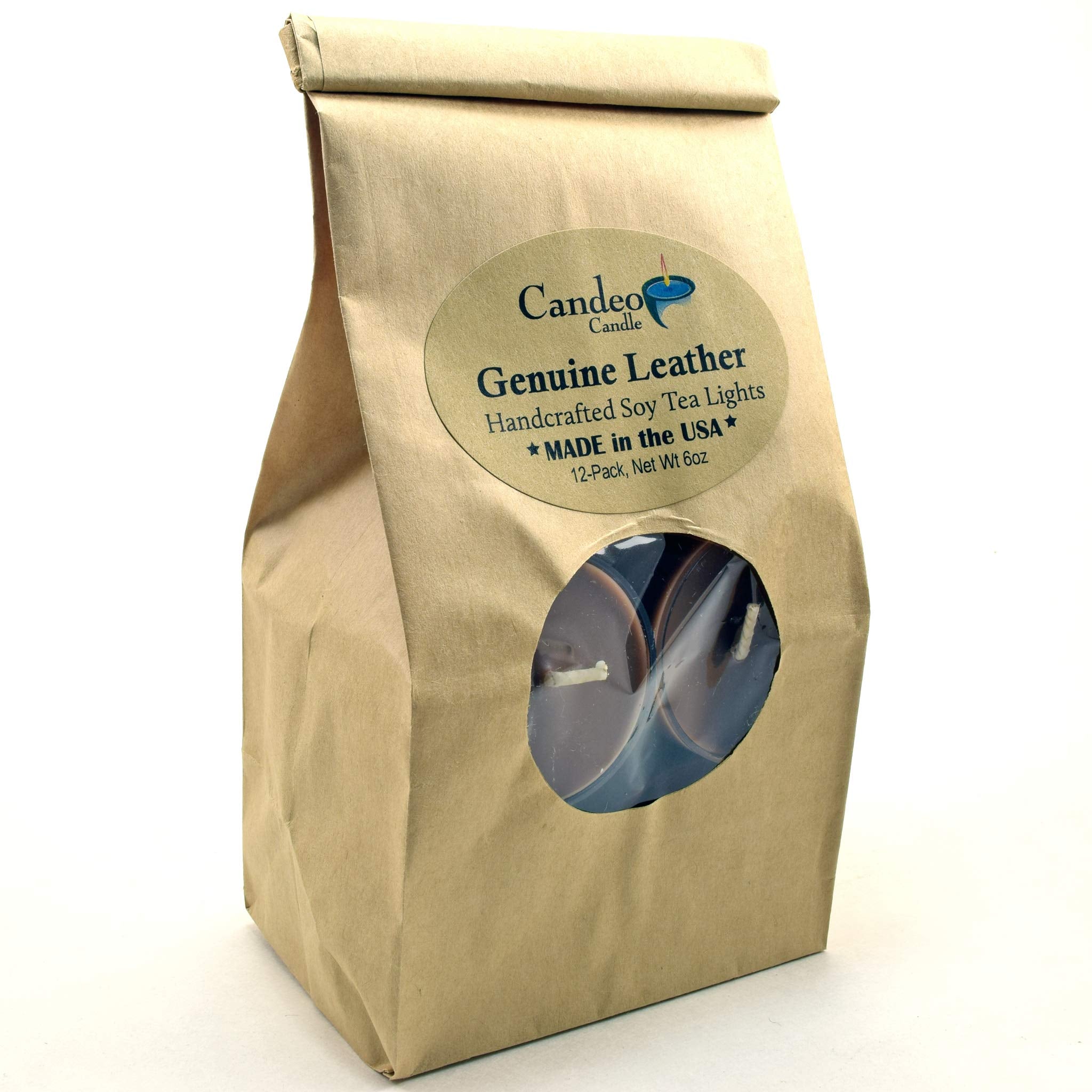 Genuine Leather Scented - Soy Tealight Candles, 12 Pack - Brown Tealight Candles - Highly Scented - Made With Soy Wax - Handmade