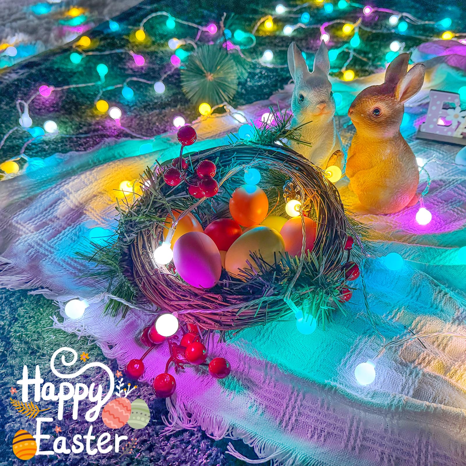 Easter String Lights Outdoor Indoor, 33Ft 100Led Easter Pastel Lights With Timer, 8 Modes Plug In Multicolor Easter Globe Lights