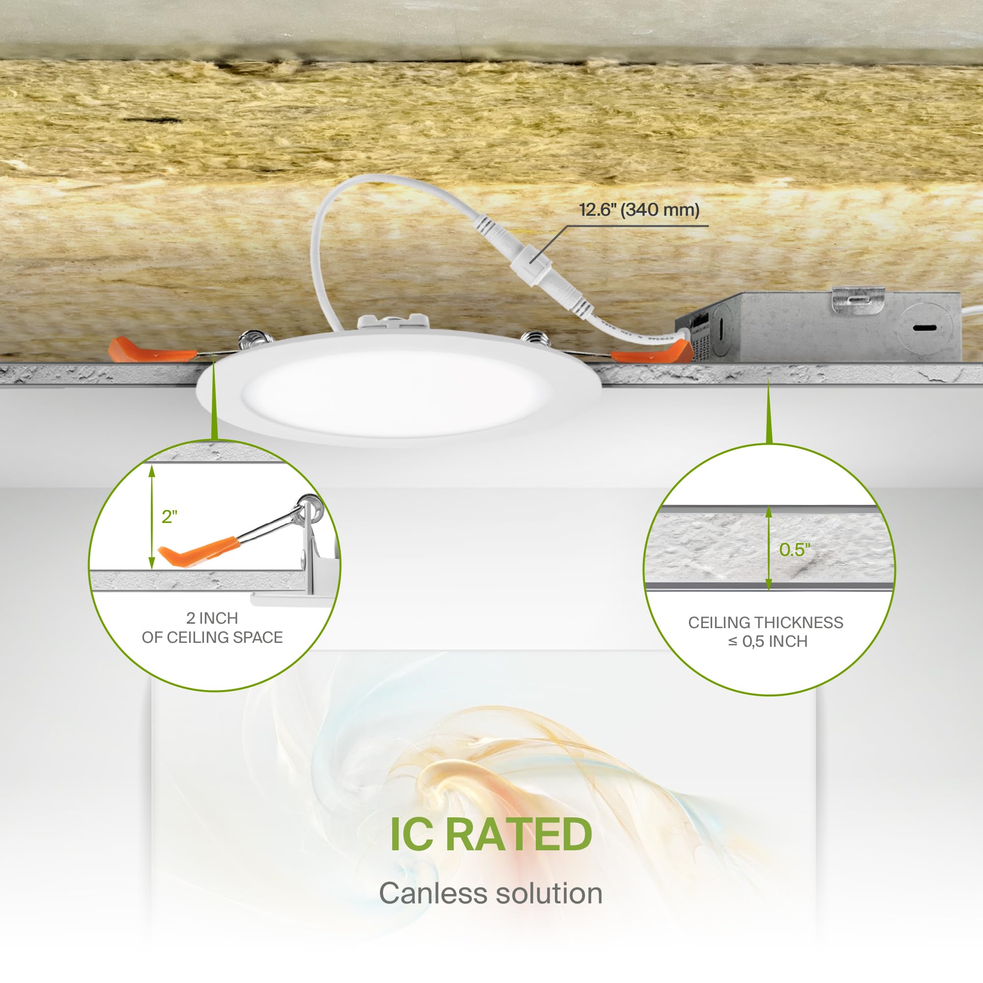Asd 6 Pack Led Recessed Lighting 6 Inch 15W  5 Cct 2700K-5000K Cri90+  Ic Rated Ultra Thin Dimmable Ceiling Lights With J Box  Canless Wafer Downlight  Round Slim Panel Light  Energy Star Etl  White