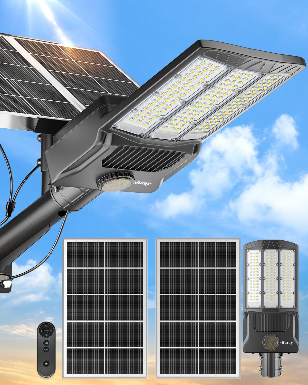 Ofuray Of-11000W Solar Street Lights Outdoor, 800000LM Solar Security Flood Lights Parking Lot Lights Commercial Dusk to Dawn, 6