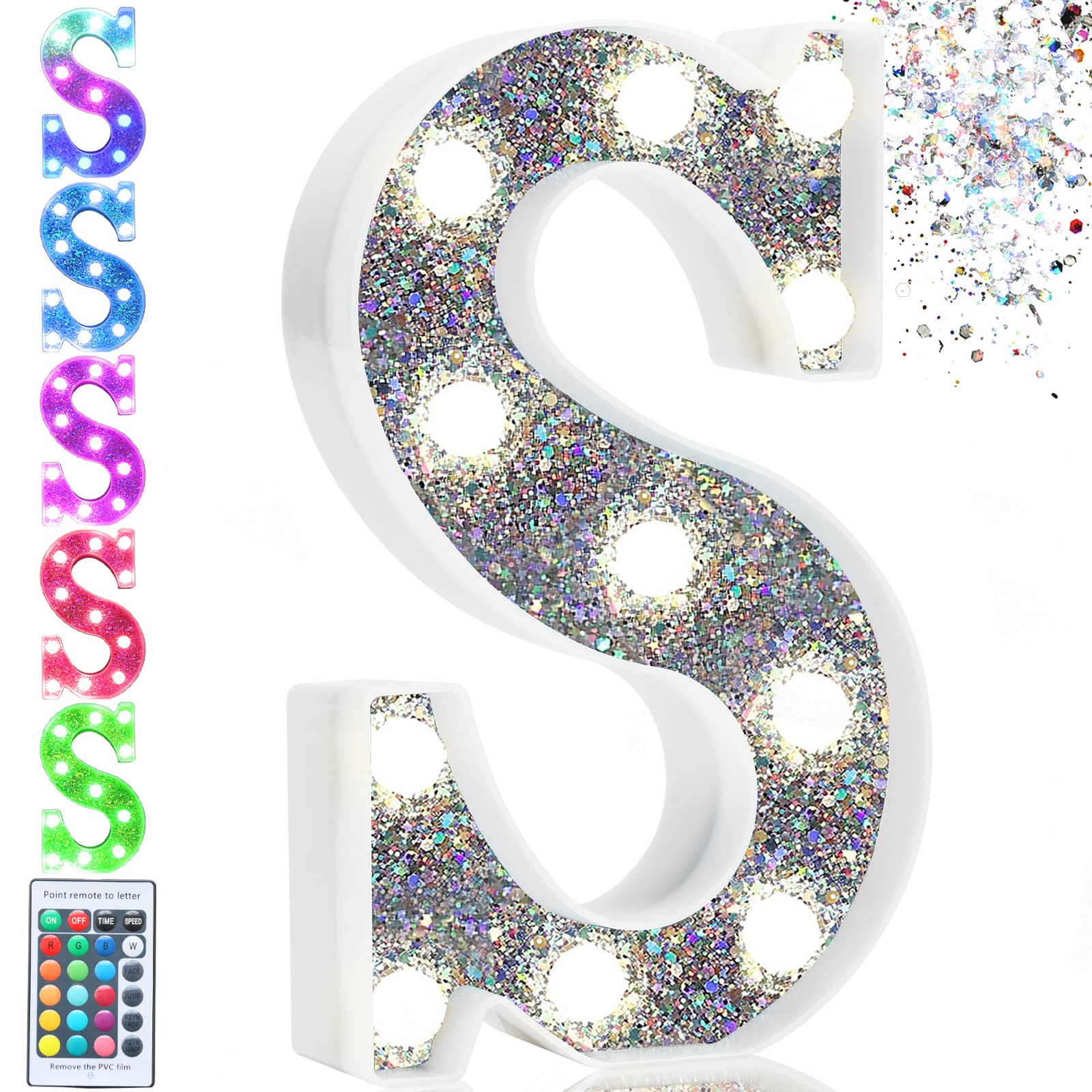 Pooqla LED Marquee Letter Light, Colorful Battery Operated Sign, Model S-RGB, 16 Colors, Silver for Birthday Party Decoration