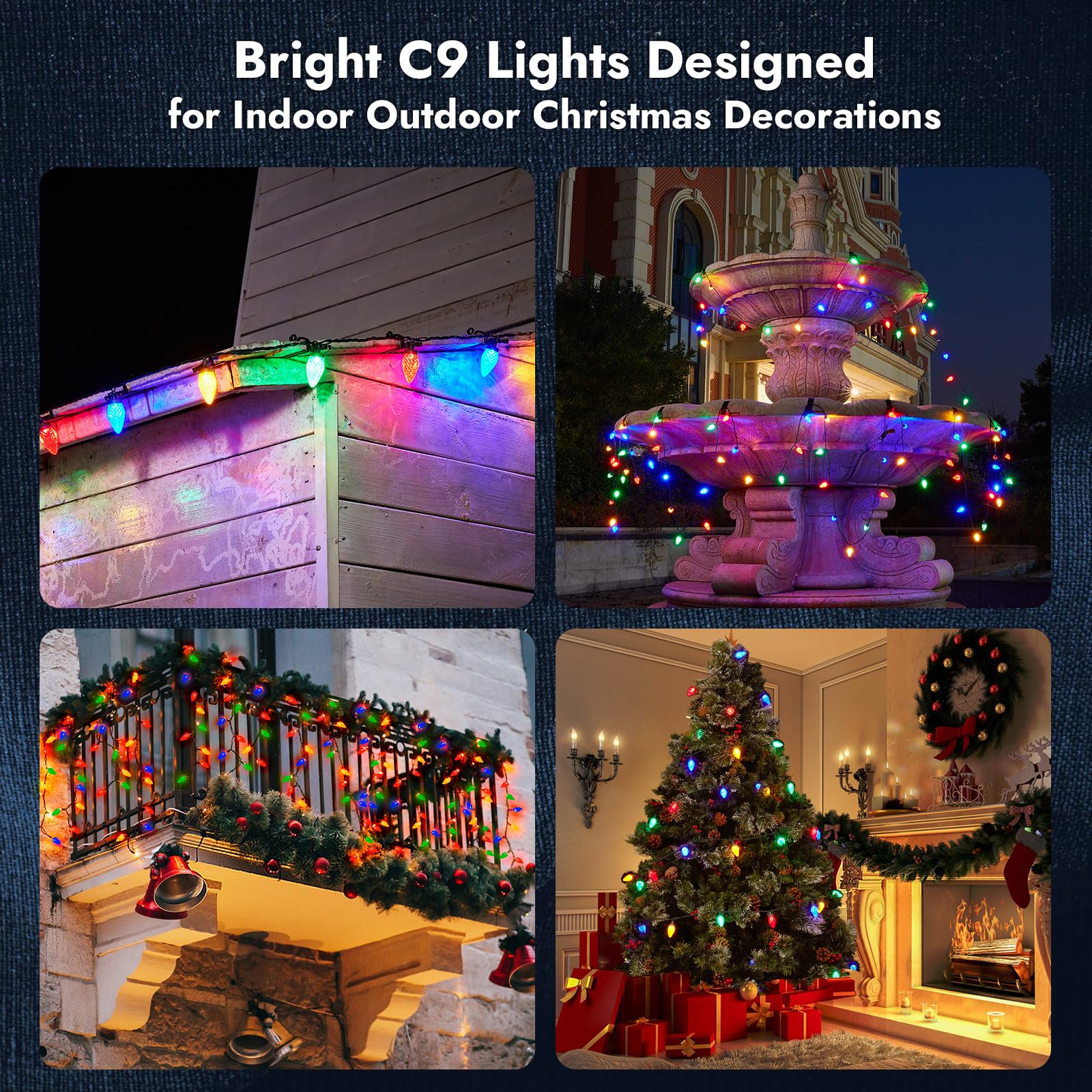 Dirnun LED Christmas Lights - 50 LED, 33ft, Multicolor, Copper & Plastics, Commercial Grade for Indoor/Outdoor Holiday Decor