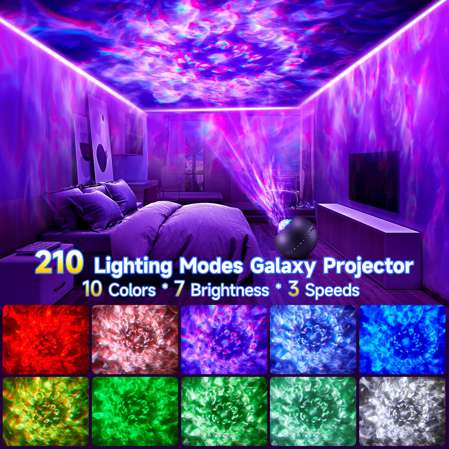 Galaxy Light Projector, 210 Light Effects Ceiling Projector,15 White Noise Galaxy Projector For Bedroom Adults,Hifi Bluetooth Ga