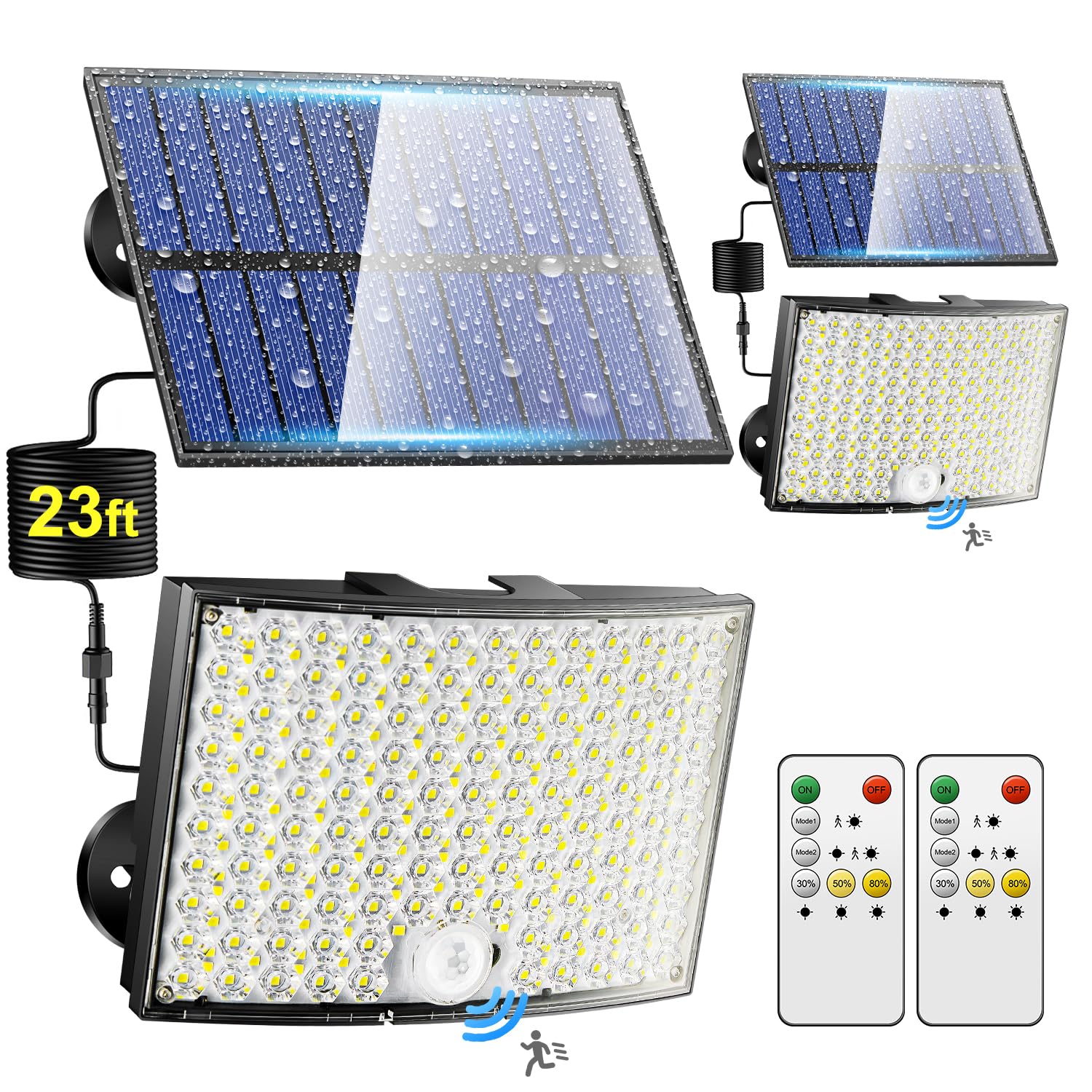 COOLNIGHT Solar Flood Lights Outdoor, 268LED, 5 Modes, 2PC, Waterproof, Remote, IP65, Model TBD-28